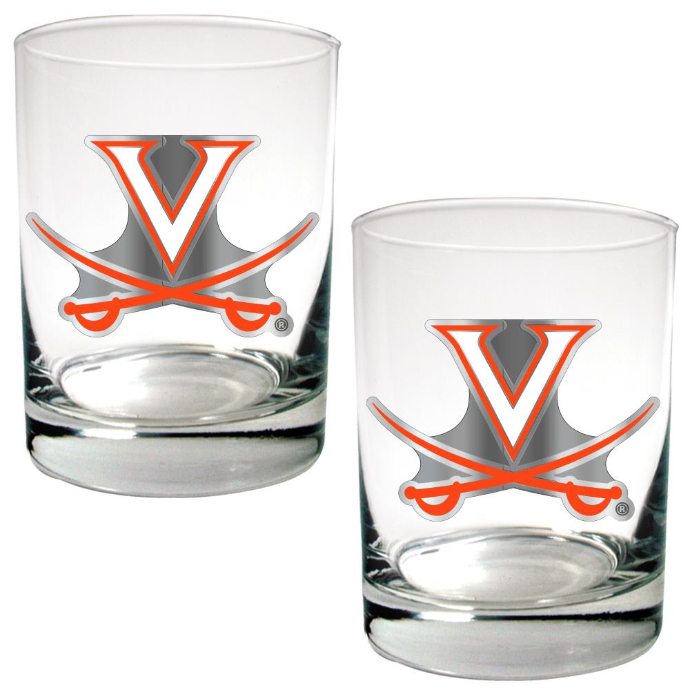 GREAT AMERICAN GDRGDR2322-4 Virginia Cavaliers 15-fl oz Glass Multi Colored Rocks Set of: 2