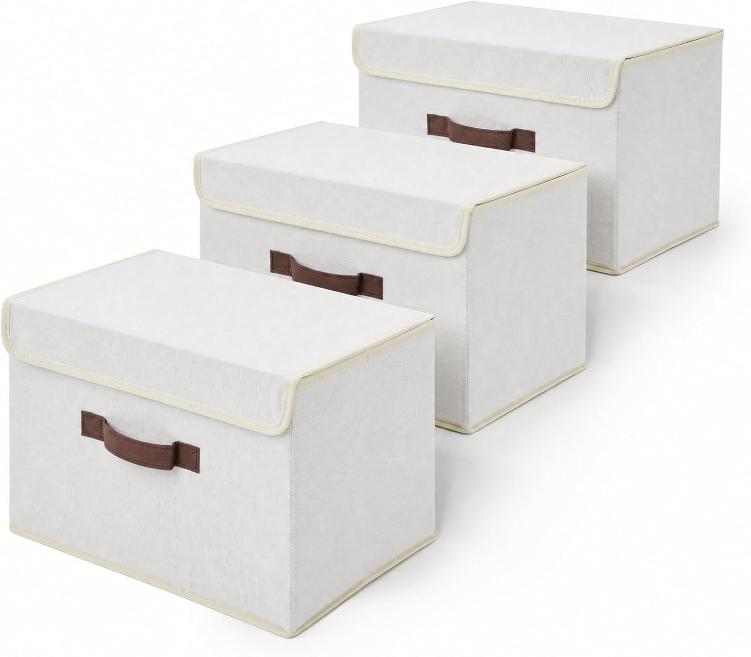 GAOMON Fabric Storage Bins with Lids 3 Pack - Beige Foldable Closet Organizer Boxes 15x10x10 Inch for Clothes Storage