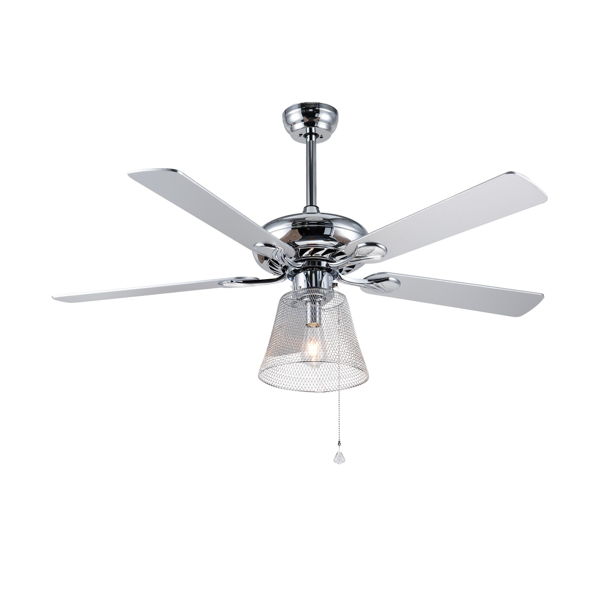 Bella Depot BD2034-C 52-in Chrome with Silver Blades Cage Ceiling Fan With Light - Remote Included ( 5 -Blade )