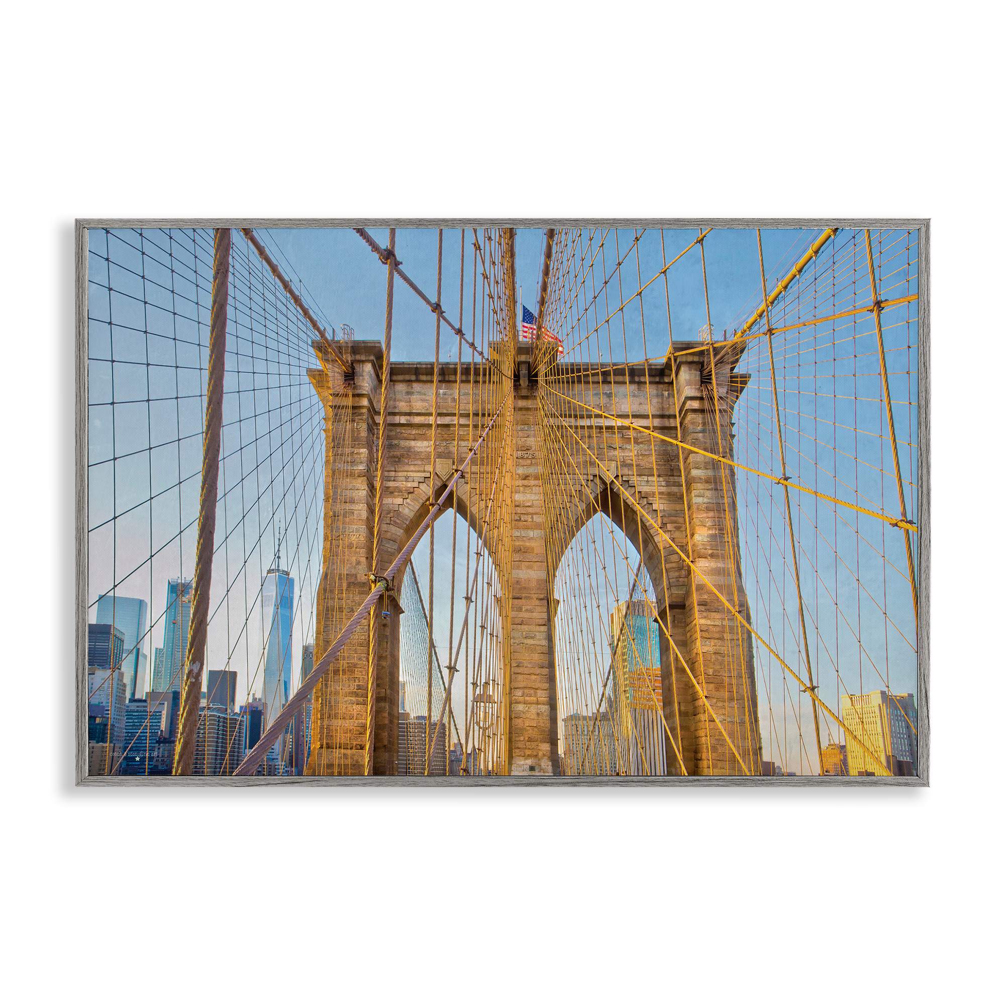 Stupell Industries BT-601-GFF-12X18 Industrial Bridge with American Flag Framed Giclee design by Seven Trees Design