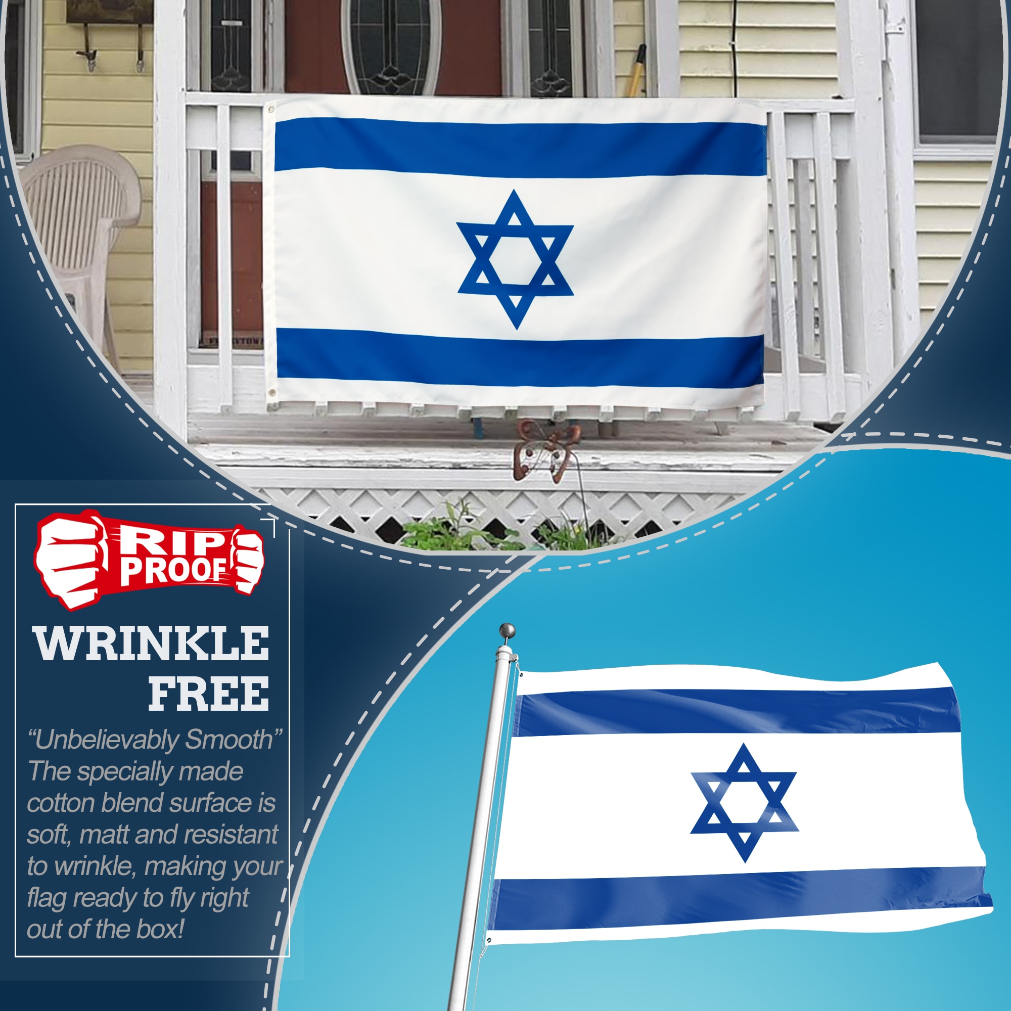 Rip-Proof Double Sided 3x5 Foot Israeli Flag with Grommets