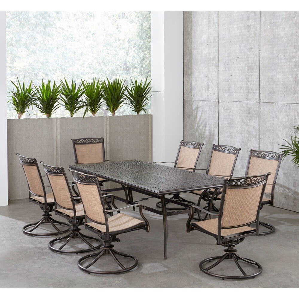 Fontana 9-Piece Bronze Aluminum Outdoor Dining Set with Cast-Top Table