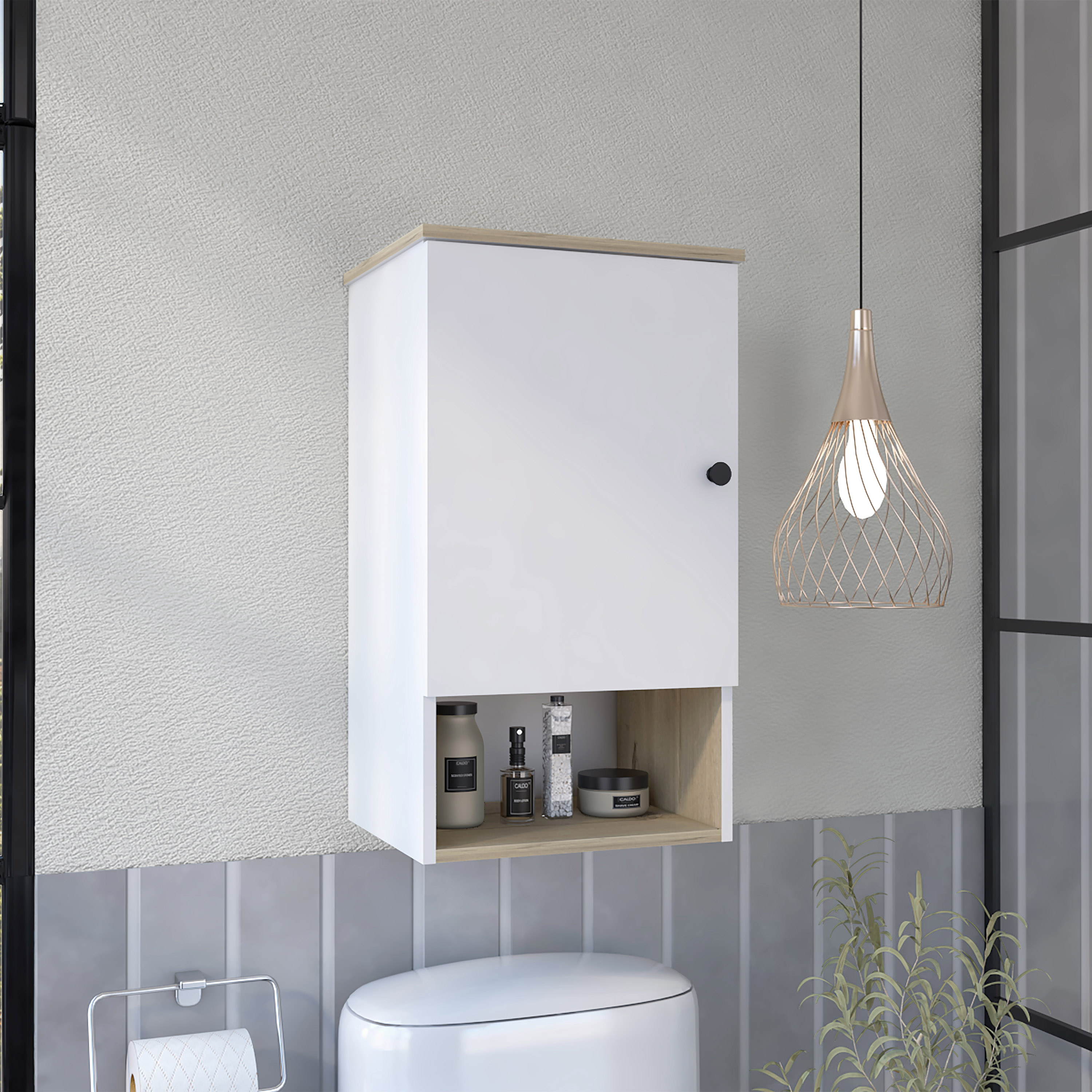 Vanityfus Wall Cabinets with One Open Shelf Bathroom Wall Cabinet Storage - White