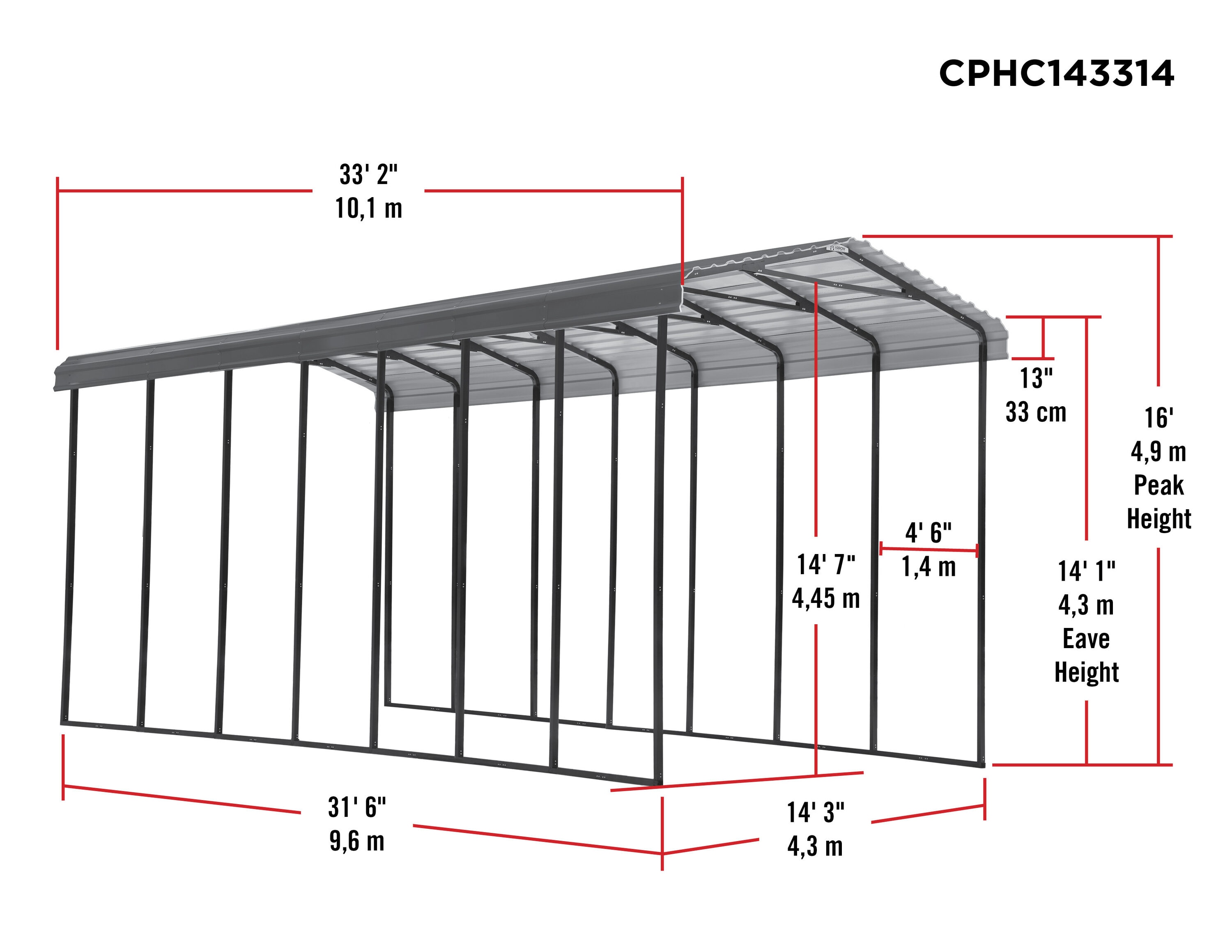 Arrow CPHC143314 Carport-Covers - View #3