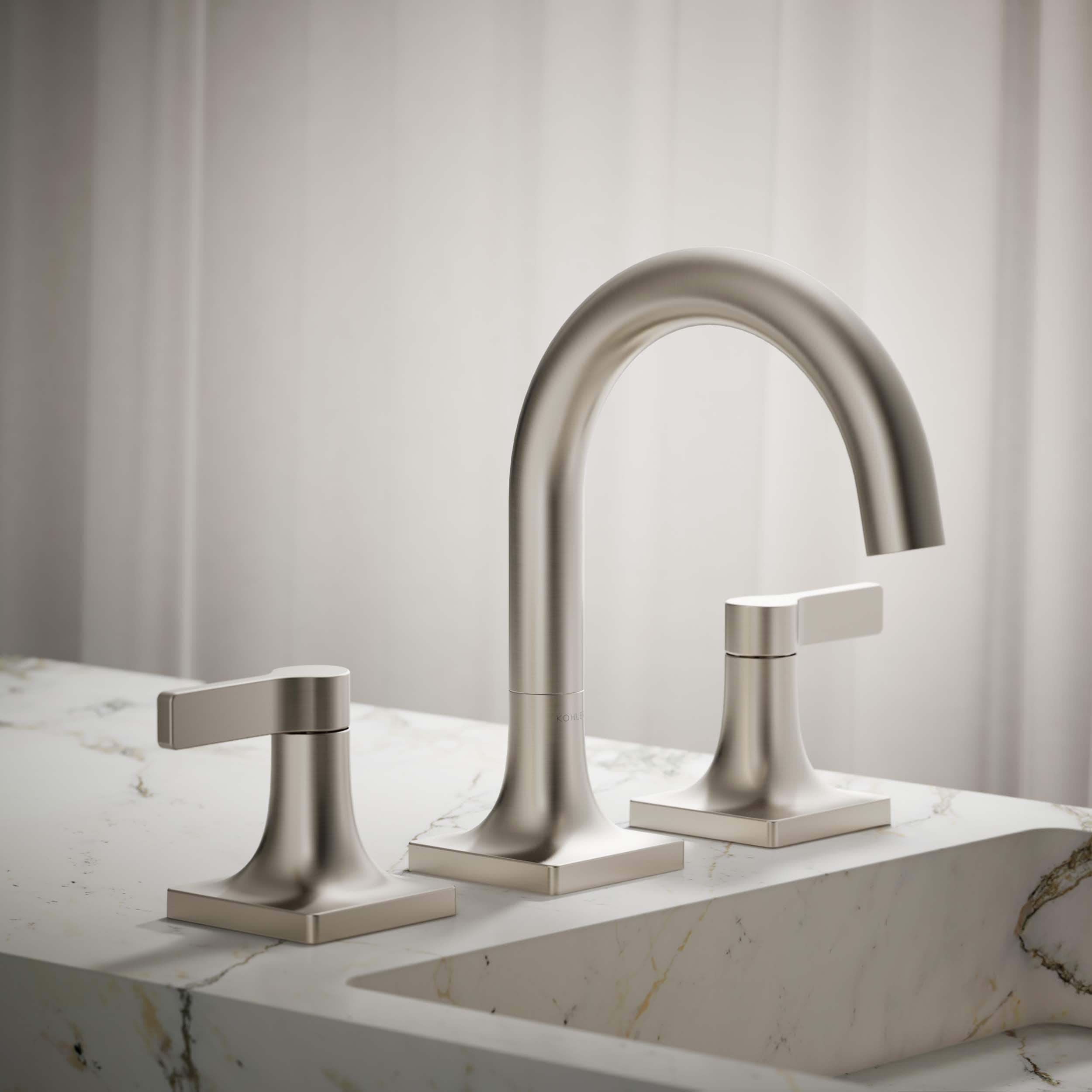 Venza Brushed Nickel Widespread Bathroom Sink Faucet with Lever Handles