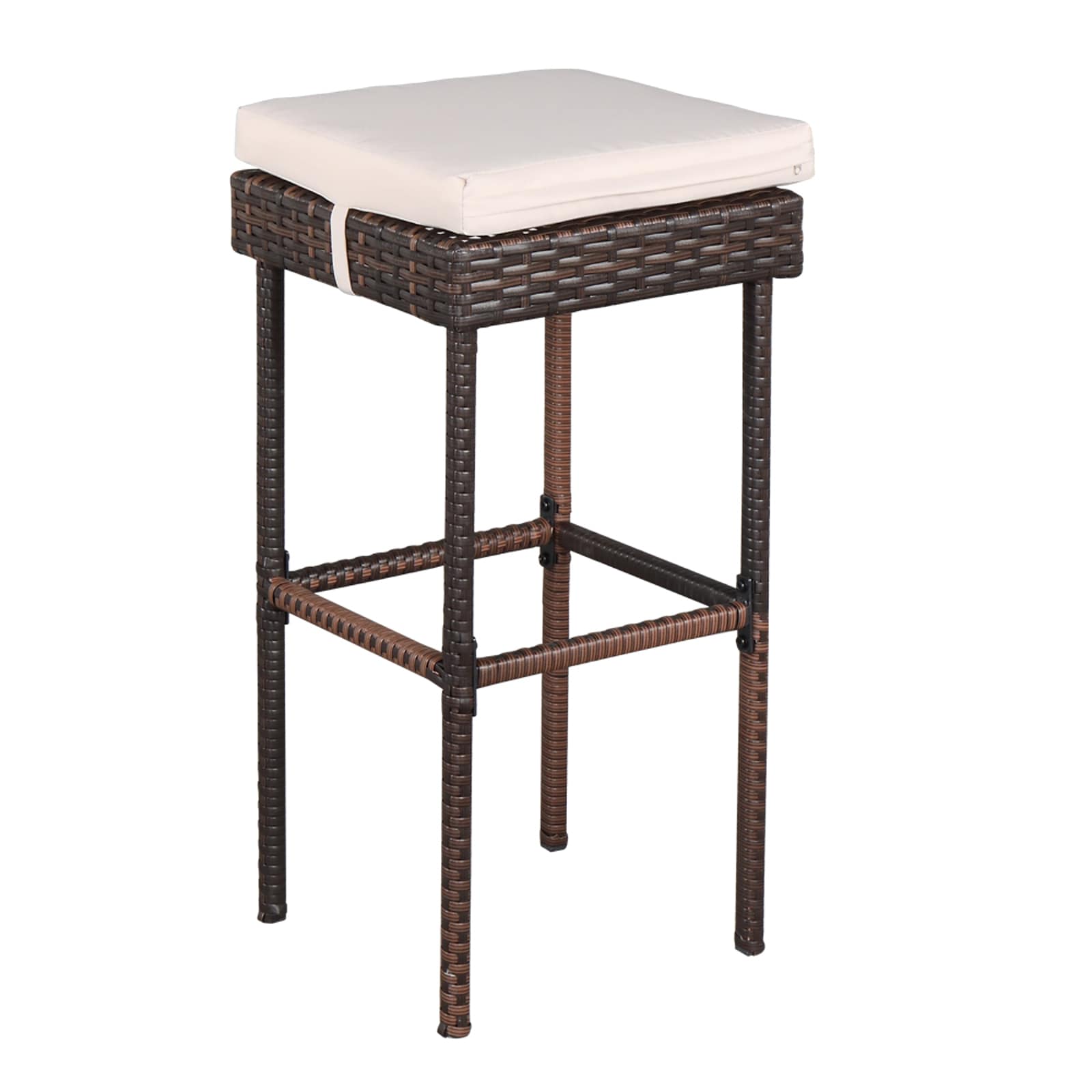 Off-white Cushioned Wicker Barstool Bistro Set with Glass Top Table