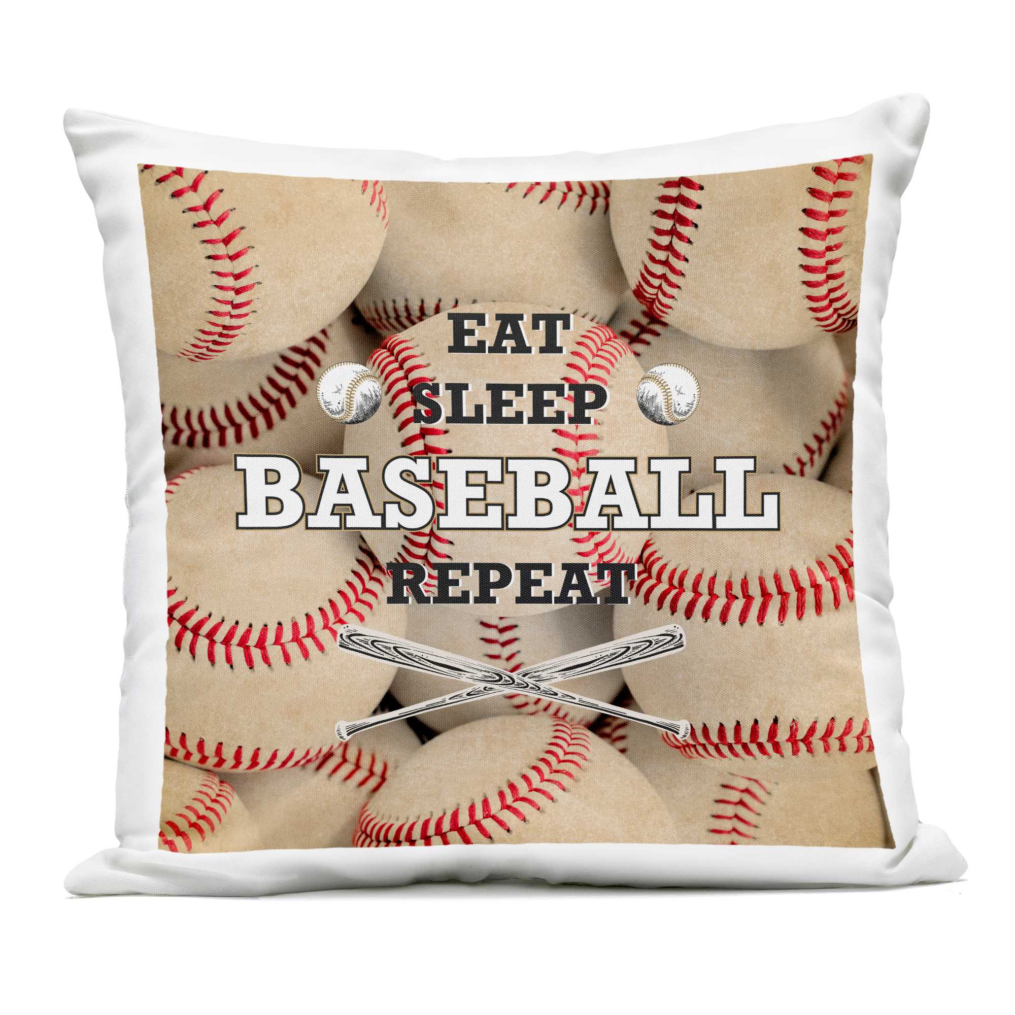 Stupell Industries PLQ-876-OSQ-18X18 Eat Sleep Baseball Repeat Outdoor Printed Pillow design by Kim Allen 18 x 18