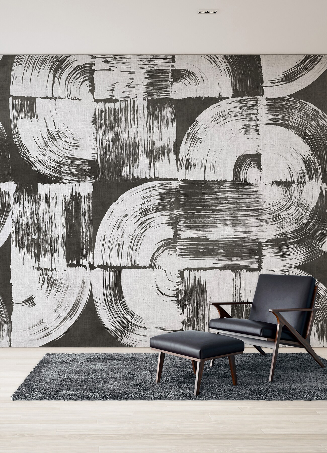 Large Black and White Geometric Brushstroke Wall Mural