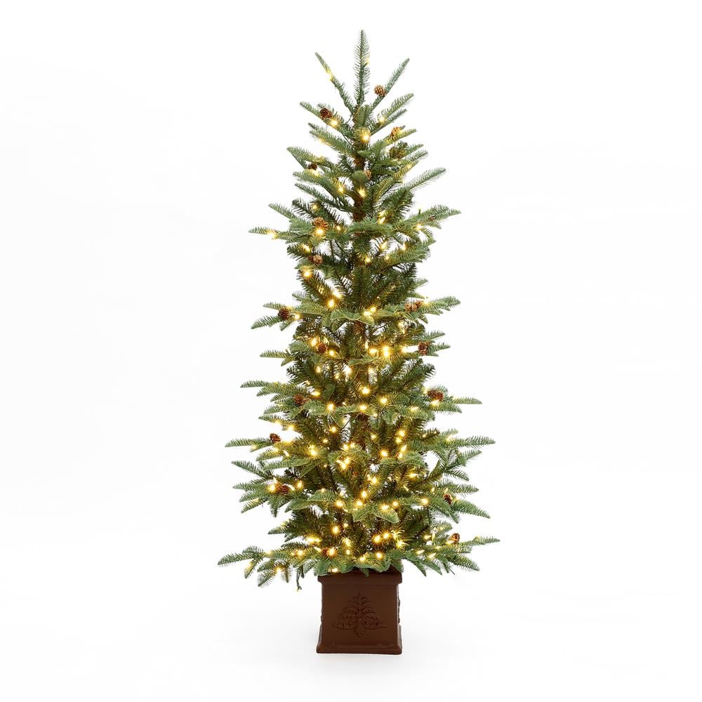 LuxenHome 5-ft Pine Pre-lit Flocked Assorted Artificial Christmas Tree with Multicolor LED Lights