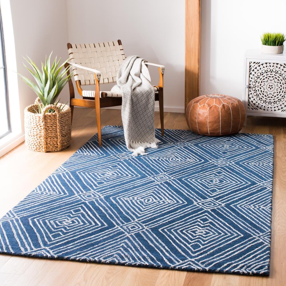 Navy and Ivory Geometric Hand-Tufted Wool Area Rug