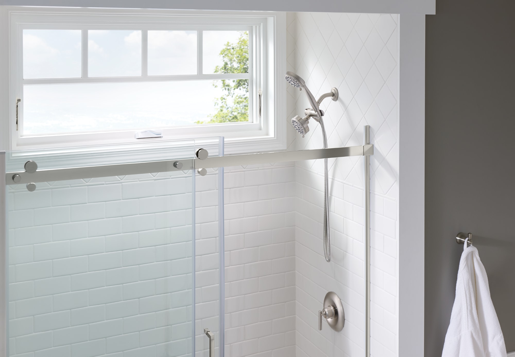 Brushed Nickel Multi-Head Handheld Shower with Pulse Jet