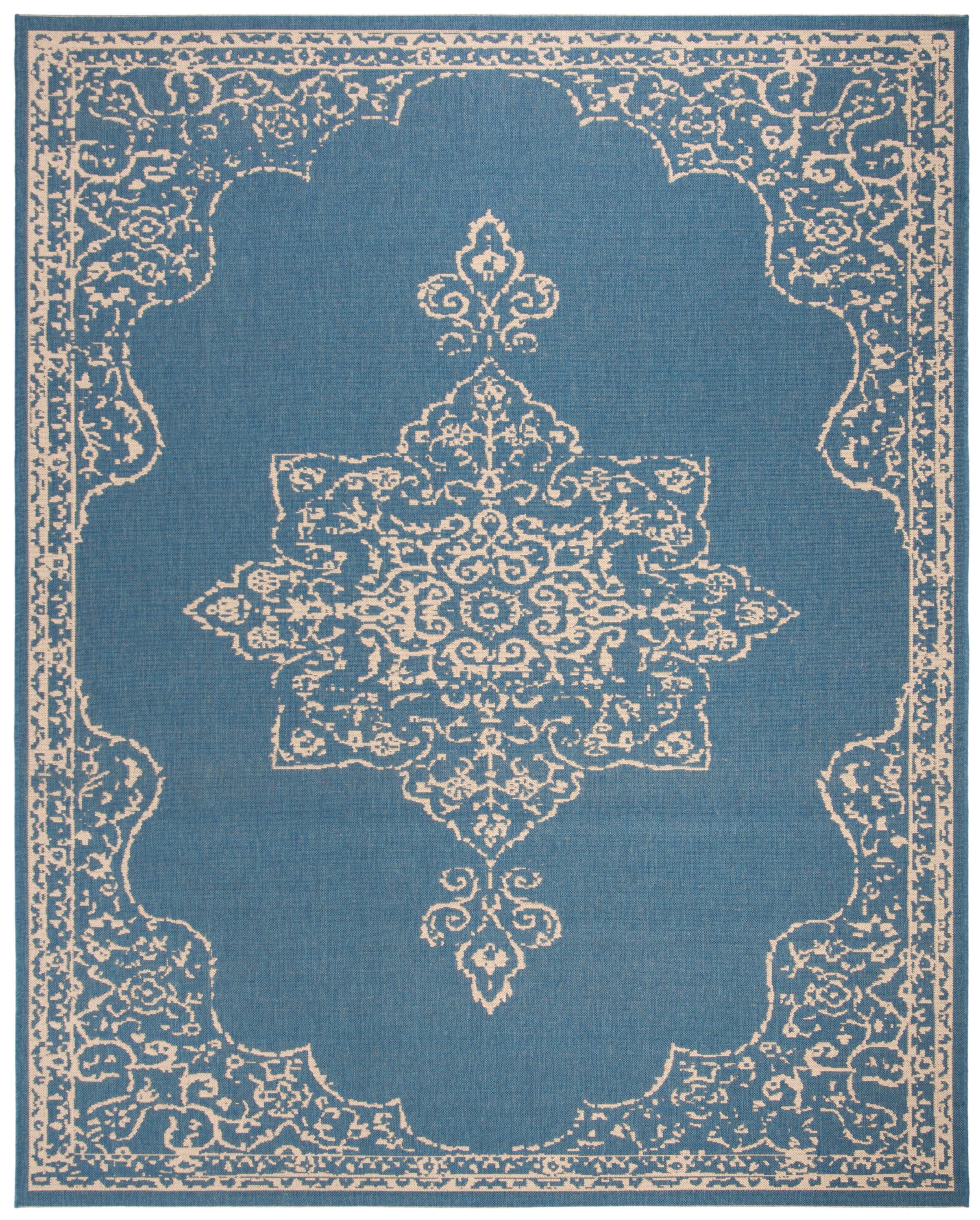 Safavieh BHS180N-8 Beach House Winona 8 x 10 (ft) Loomed Polypropylene Cream/Blue Rectangular Indoor/Outdoor Border Oriental Area rug