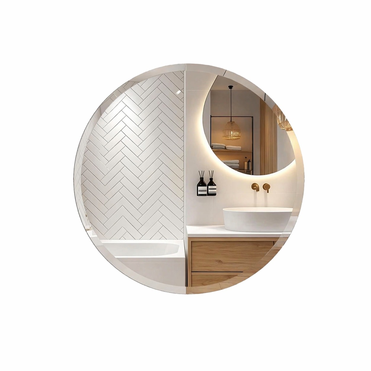 Aoibox  18 in Round Framed Wall Mirror with Beveled Edge Modern Vanity Bathroom Entryway Accent Mirror