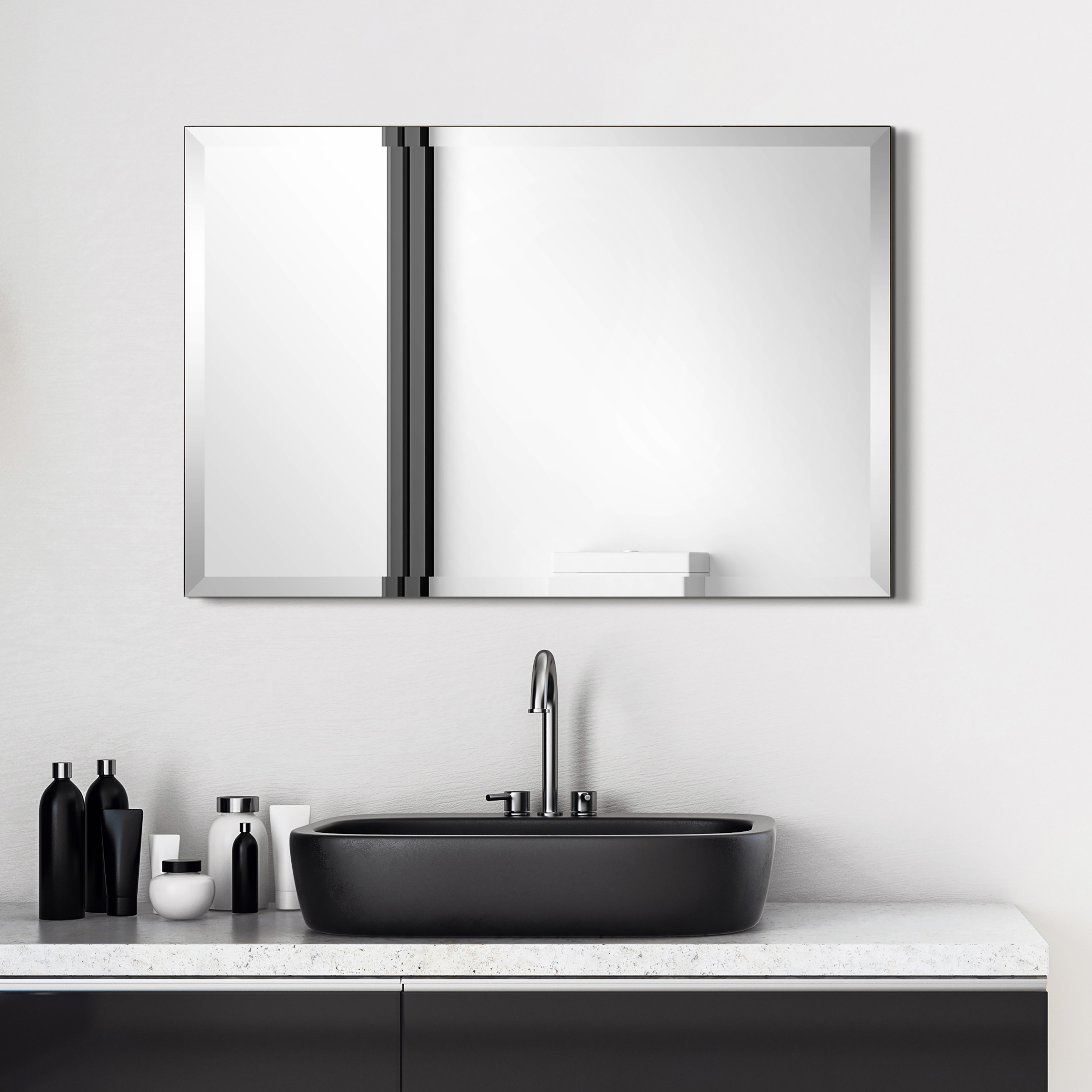 Sleek 24" x 36" Rectangular Frameless Wall Mirror with Beveled Edge