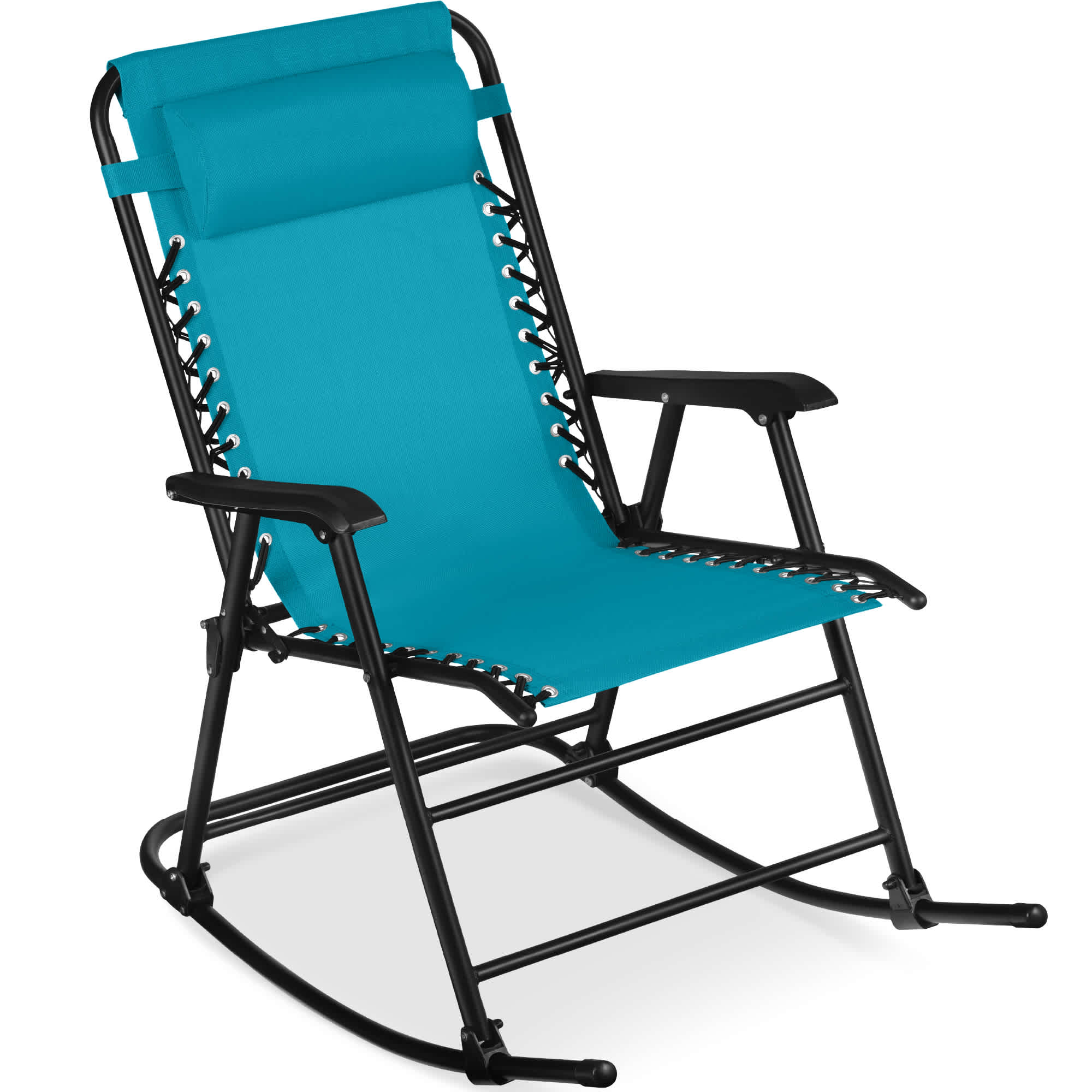 Best Choice Products SKY8786  Folding Outdoor Zero Gravity Rocking Lounge Chair w/ Headrest Pillow - Peacock Blue