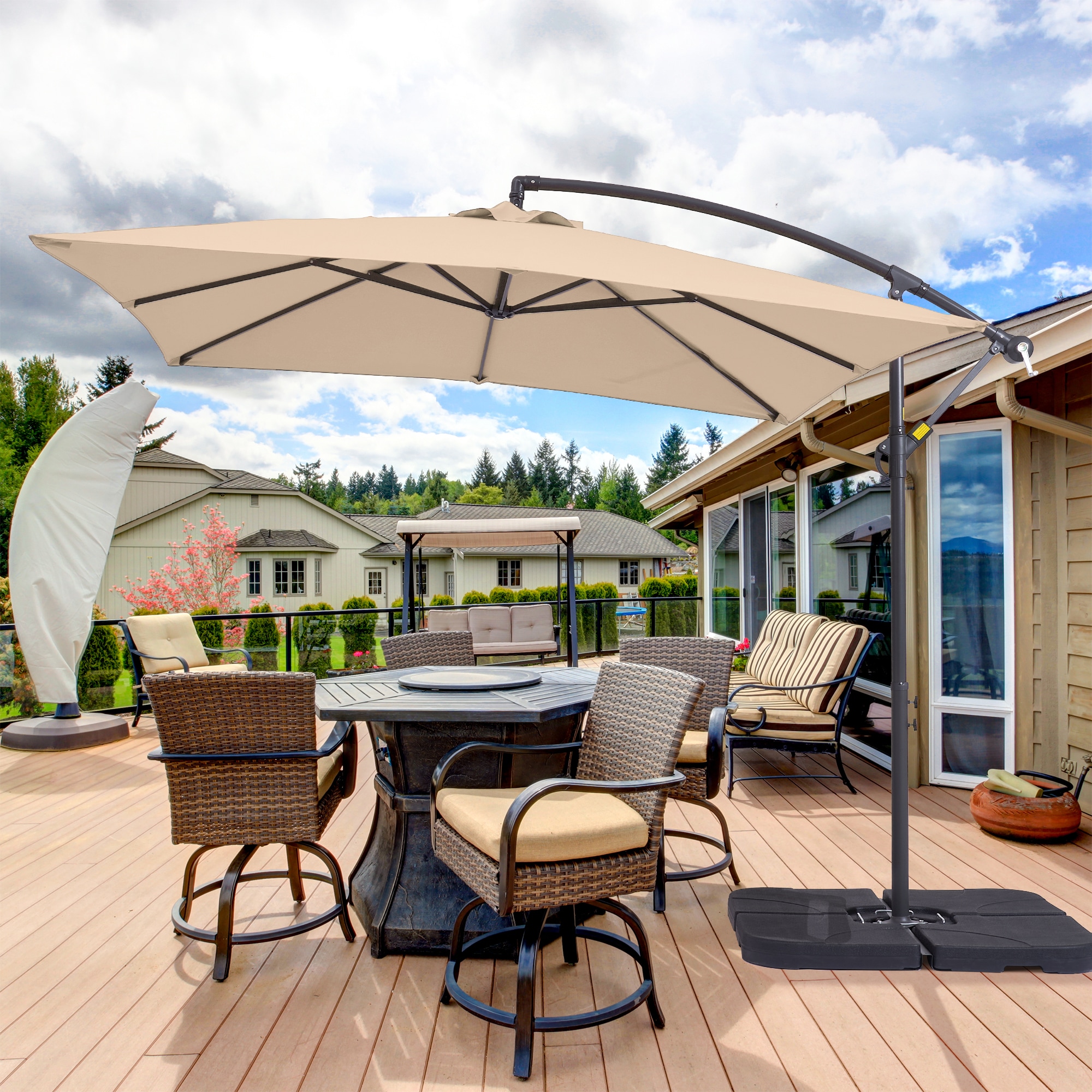 ACEGOSES LW-52SD 8.2-ft Steel Brown No-tilt Offset Patio Umbrella with Base