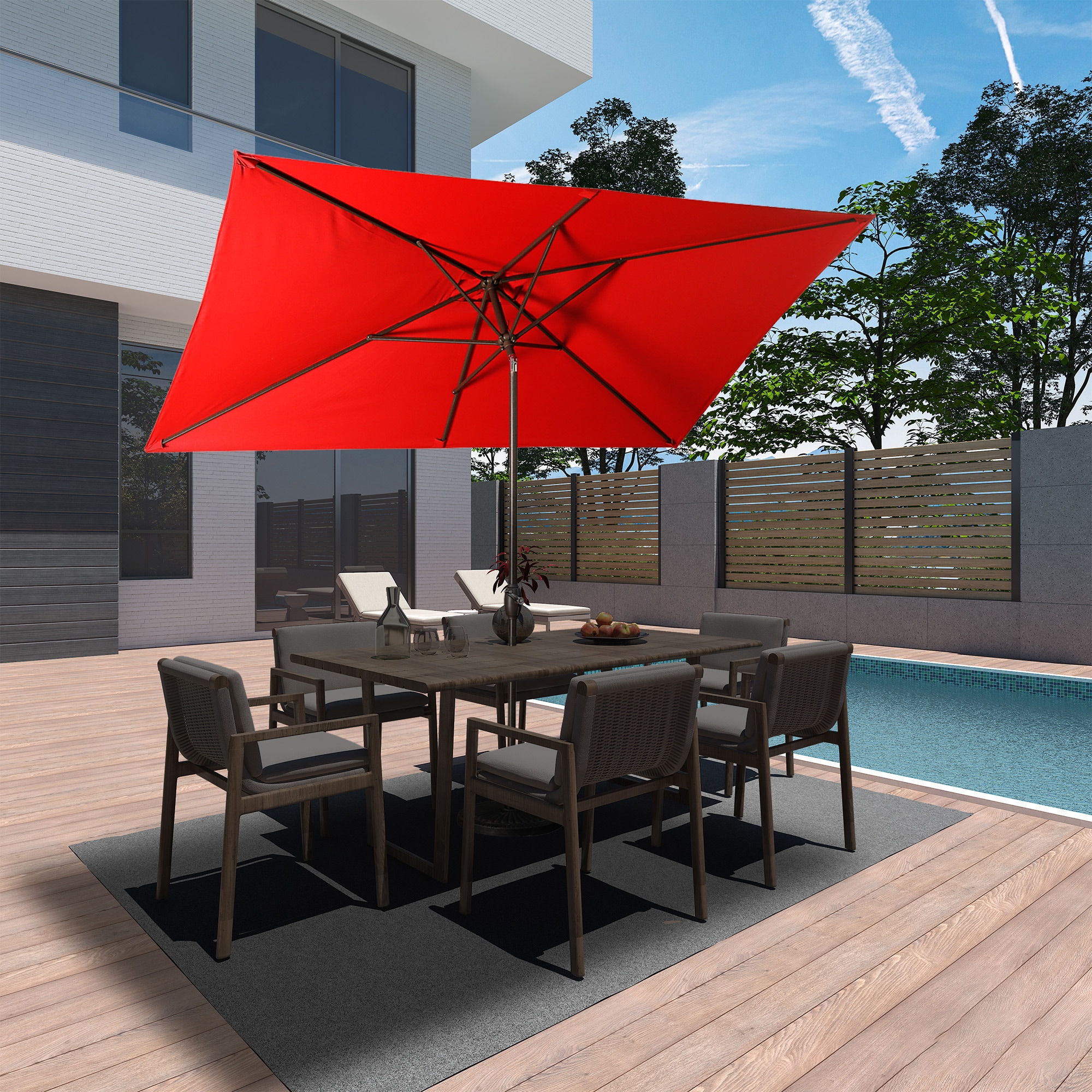 CASAINC YH-OB-OTU009BL 10-ft Aluminum Red Push-button Tilt Market Patio Umbrella