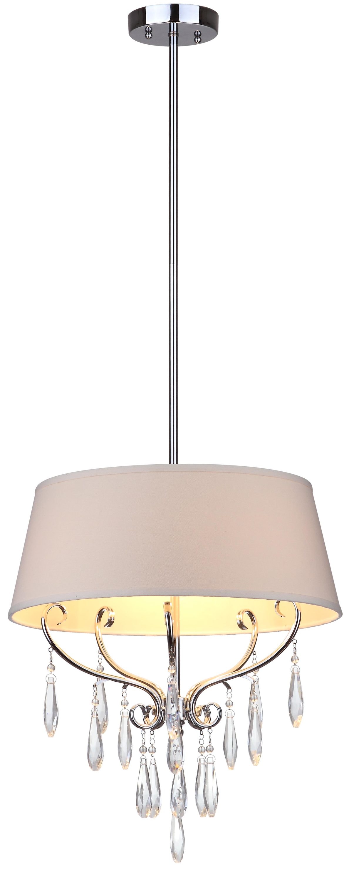 Elegant Chrome Drum Pendant with Beaded Crystals and Cotton Shade