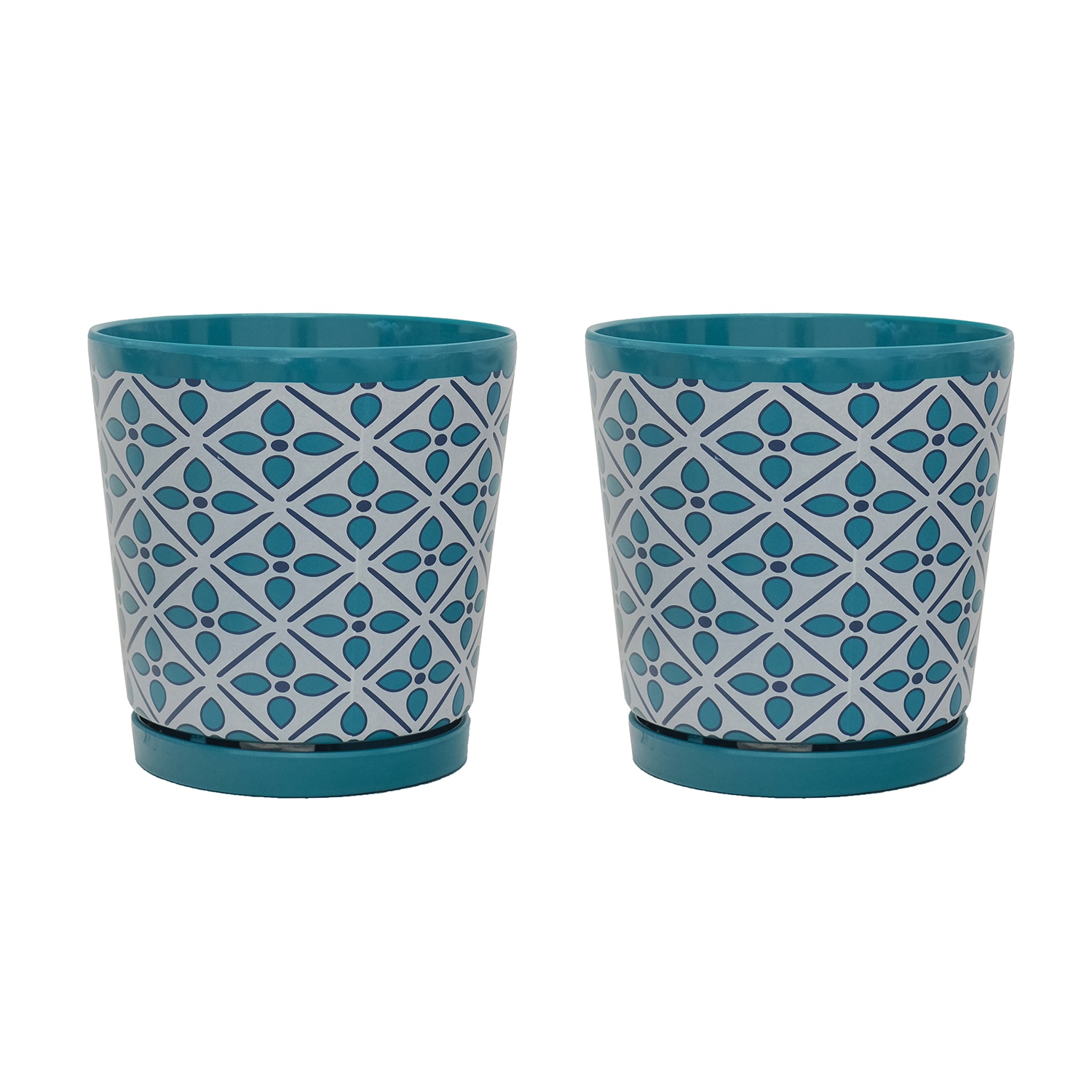 MPG Planters MM1581-2 2 -Pack Round 8.75-in W Small Multiple colors/finishes Plastic Indoor/Outdoor Planter with Drainage Holes Attached Saucer