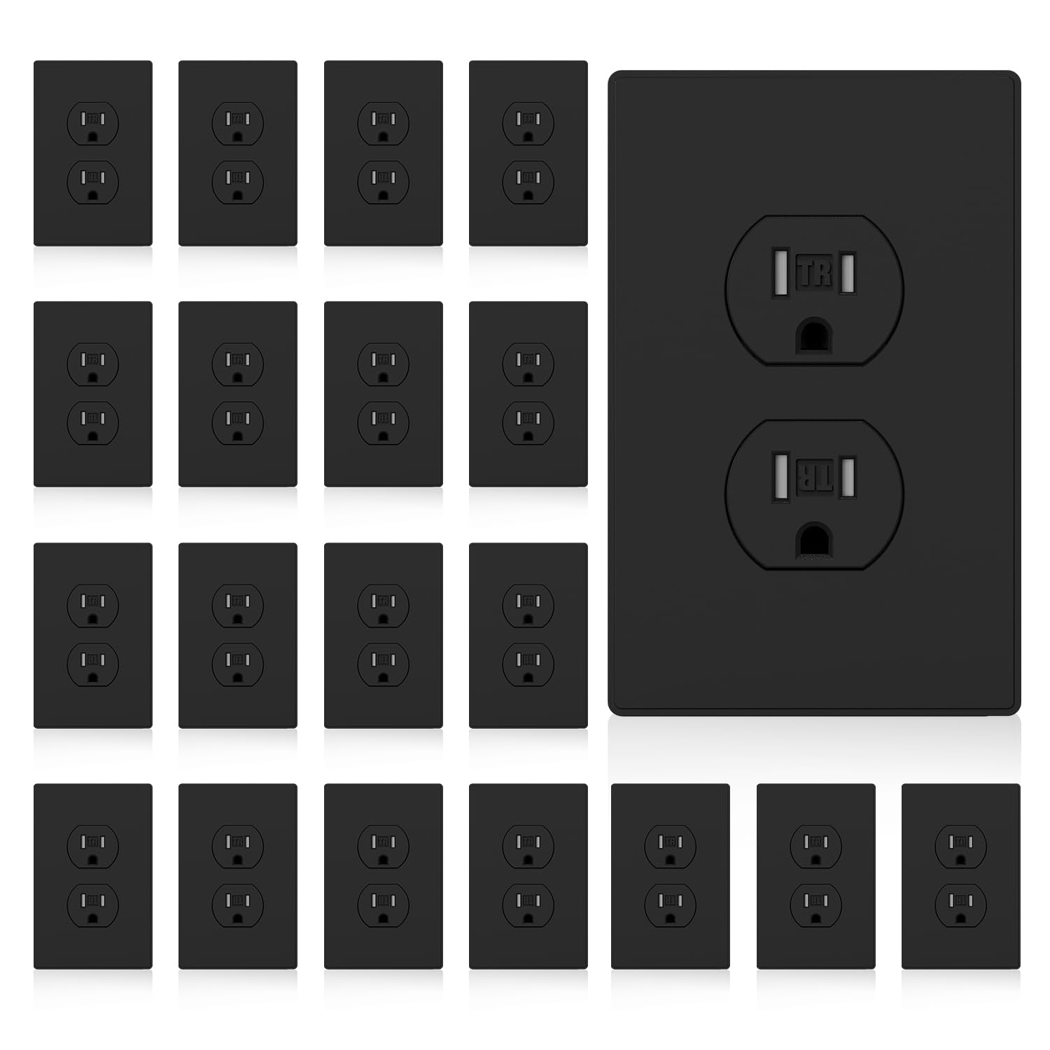 Oyezvary 15 Amp 125 Volt Duplex Receptacle Outlet Tamper Resistant Self Grounding Matte Black 20 Pack durable home and garden #LOZ0819O020
