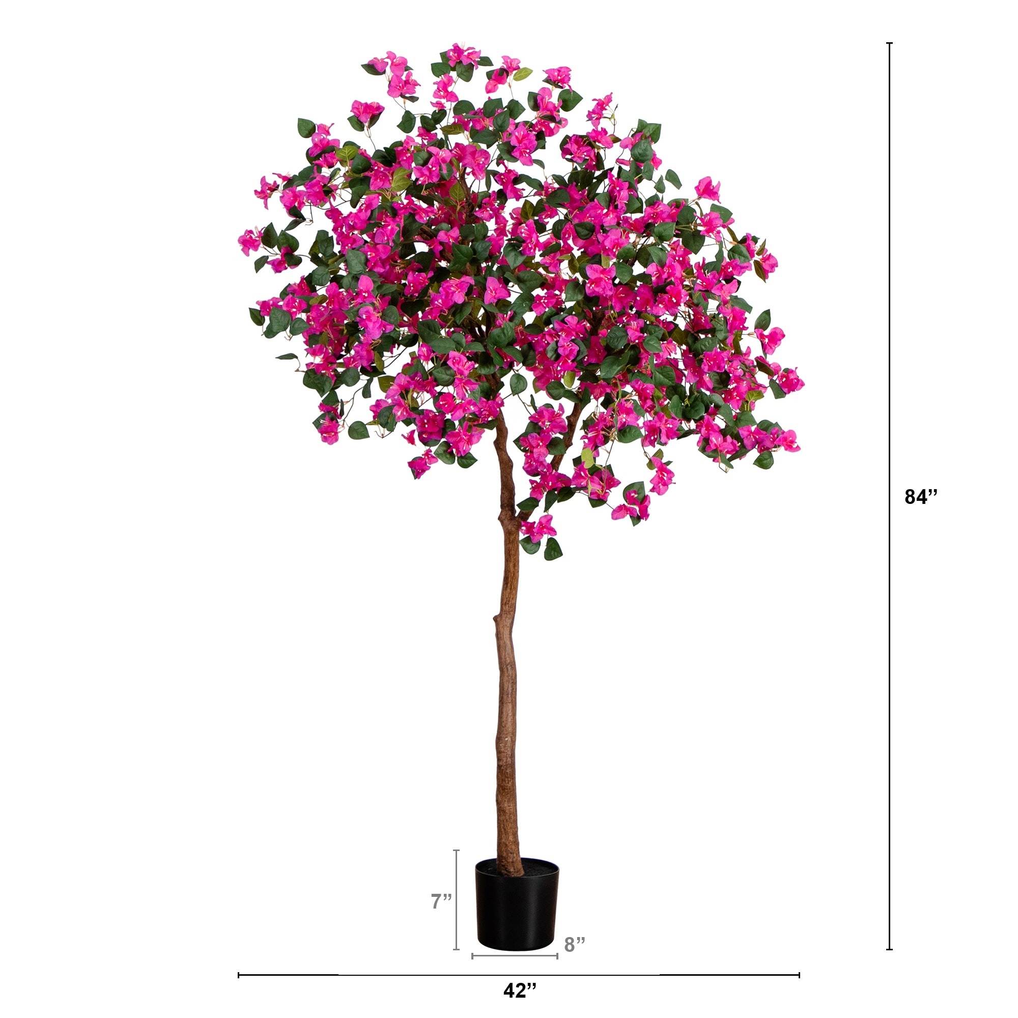 Tall Pink Artificial Bougainvillea Tree in Black Plastic Pot