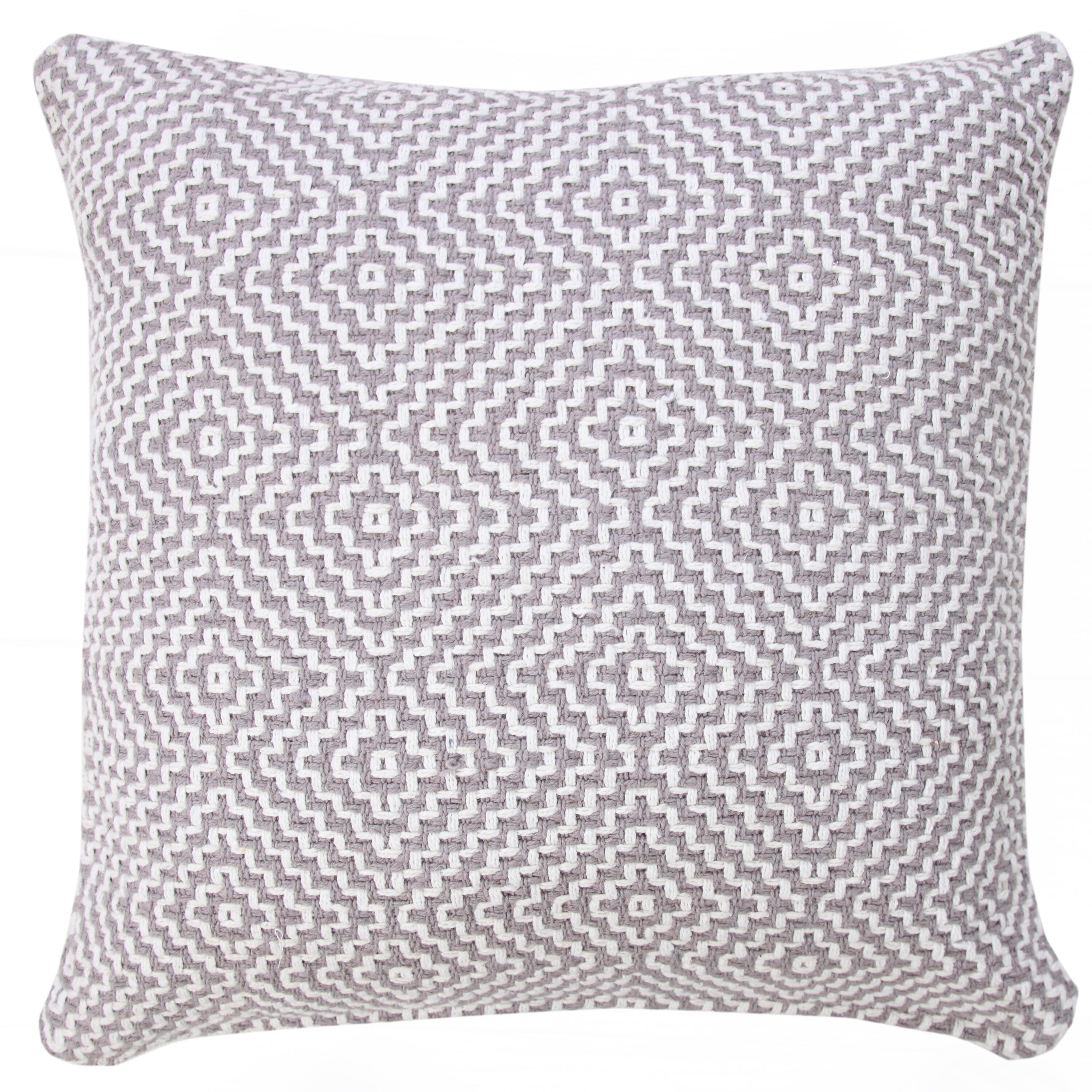 Gray and White Geometric Cotton 20" Square Throw Pillow