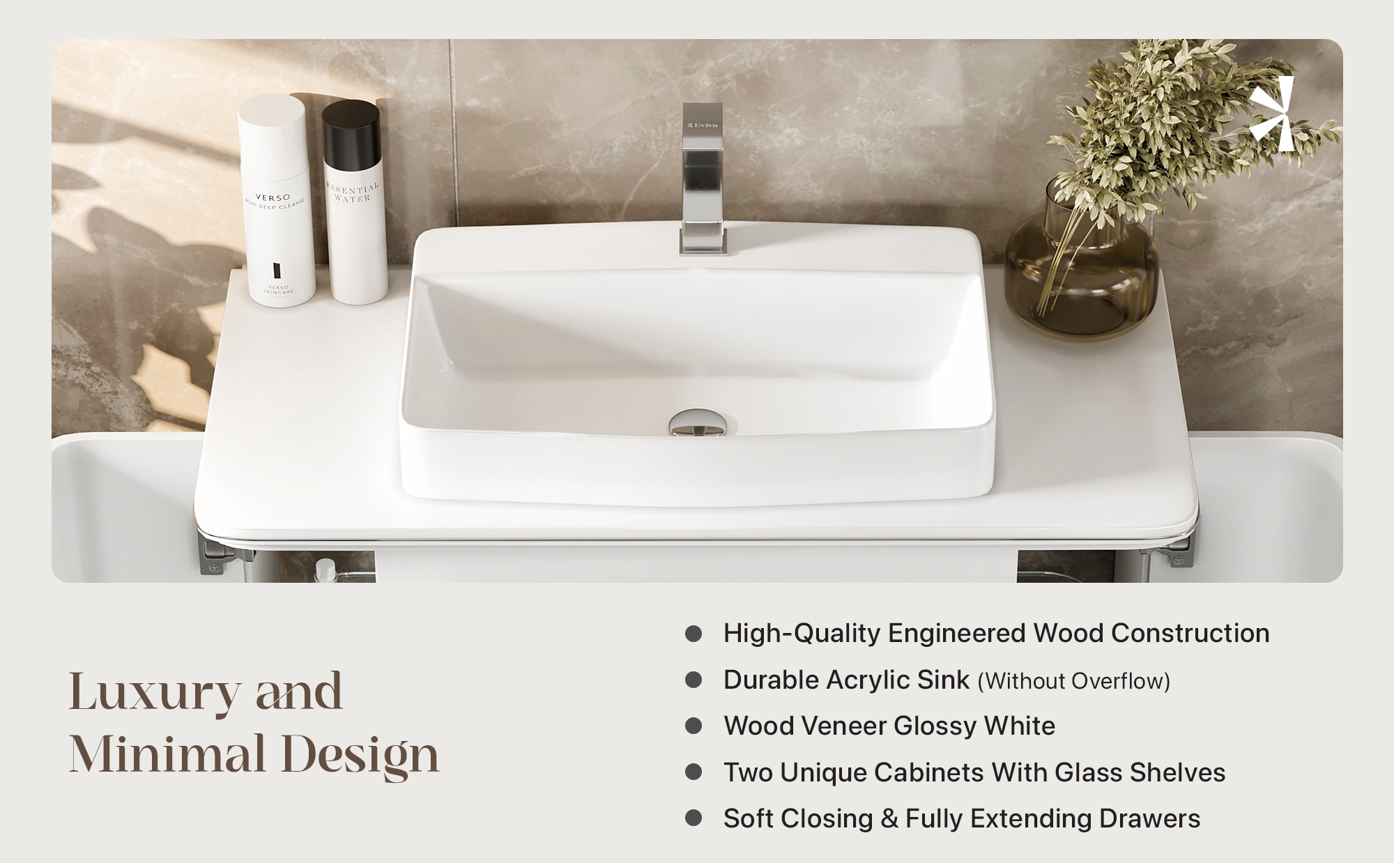 Eviva Duva 40" White Acrylic Freestanding Bathroom Vanity