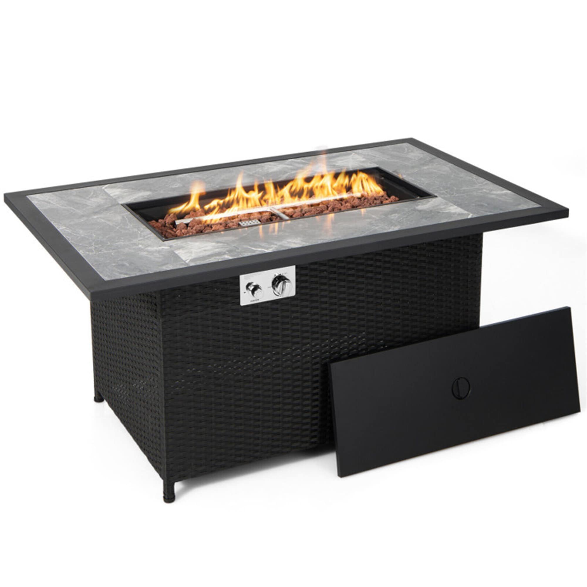 BABOOM BOM-4270ORUST 52-in W Black Steel Rectangle Tabletop Liquid propane Fire table