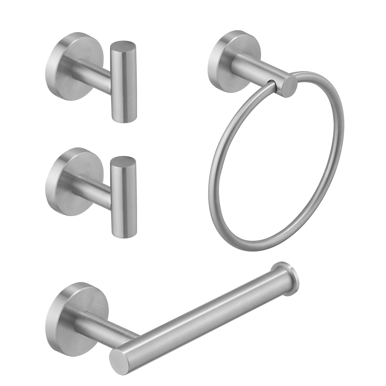 BWE A-91062-N-R 4 -Piece Urban Stream Brushed Nickel Decorative Bathroom Hardware Set Toilet Paper Holder, Towel Ring ,Robe Hook Included