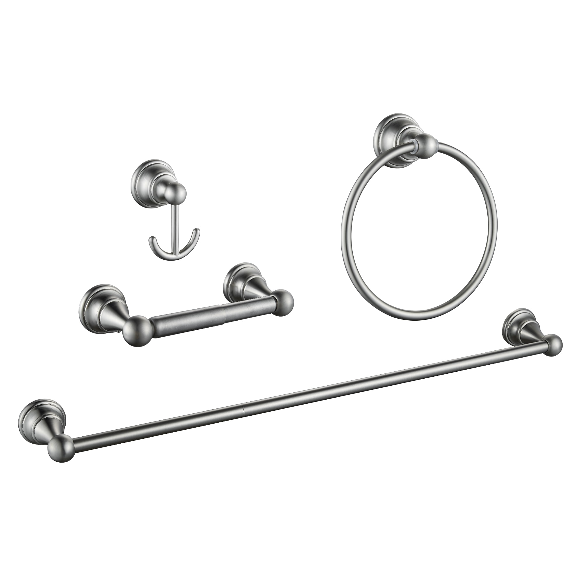 FORIOUS LL19103BN4A 4 -Piece Brushed Nickel Decorative Bathroom Hardware Set Towel Bar, Toilet Paper Holder, Towel Ring ,Robe Hook Included