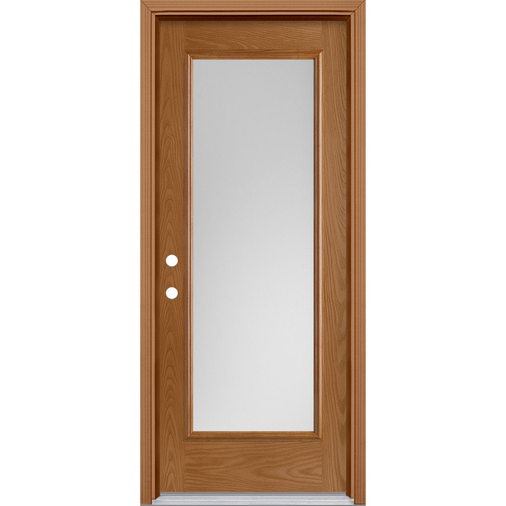 Masonite 629118 32-in x 80-in x 4-9/16-in Fiberglass Full lite Right-hand inswing Woodhaven Stained Prehung Front Door with Brickmould Insulating core