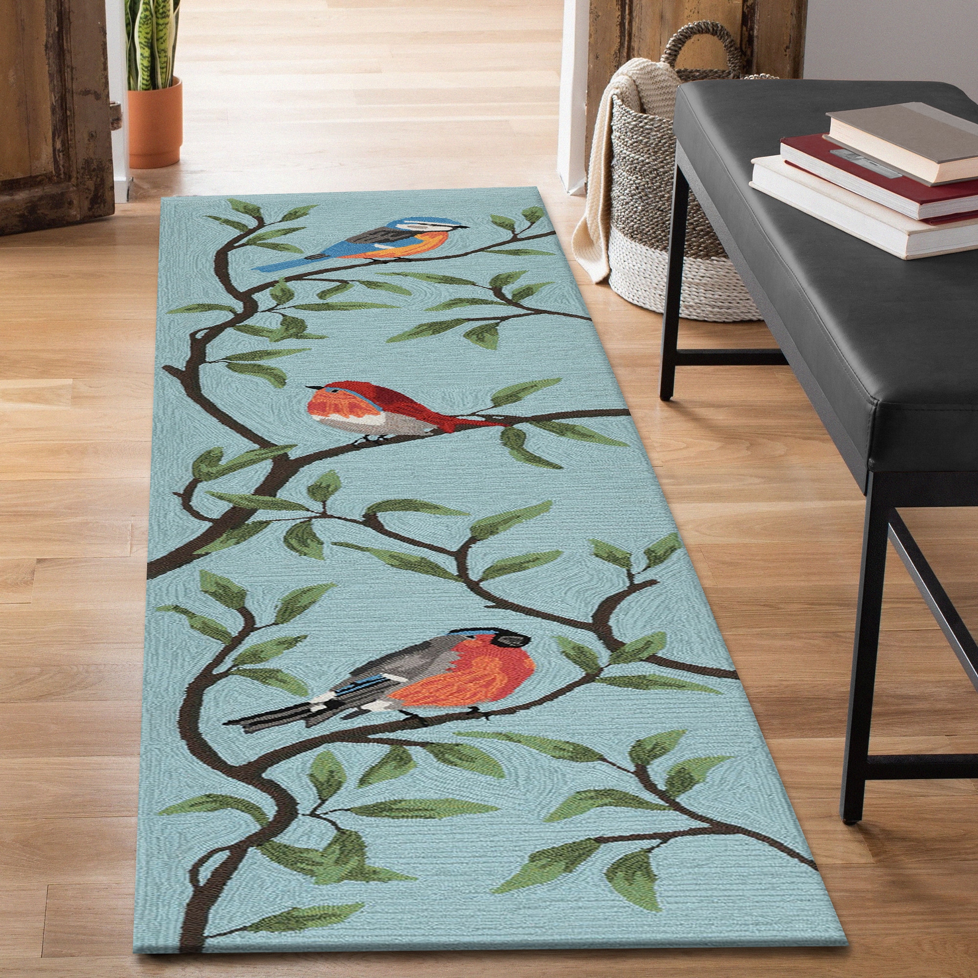 Liora Manne RVLR8227004 Ravella 2 x 8 (ft) Tufted Polypropylene Aqua Rectangular Indoor/Outdoor Floral/Botanical Farmhouse/Cottage Runner rug