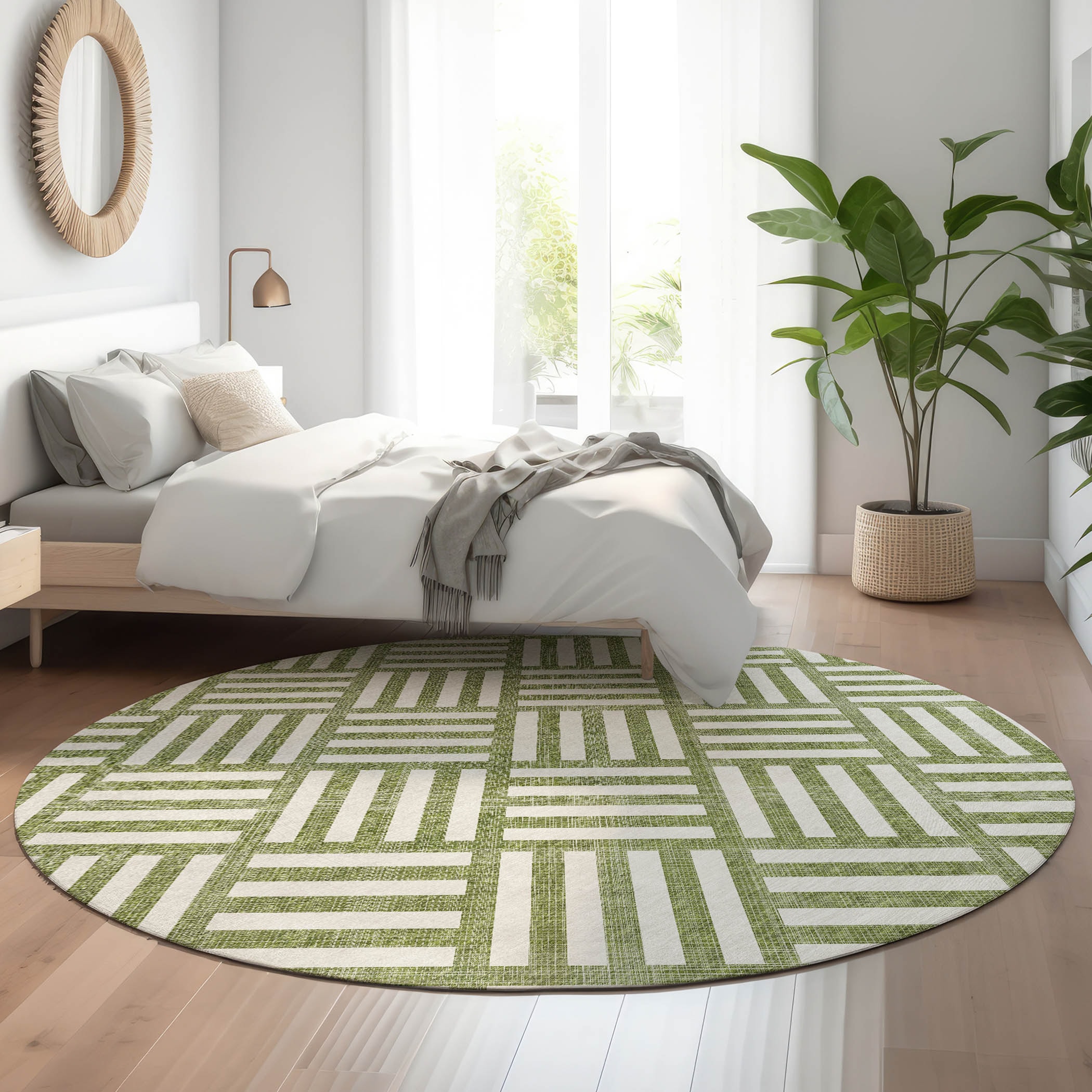 Addison Rugs AMF620OL8RO Mayfield AMF620OL 8 x 8 (ft) Loomed Polyester Olive Round Indoor Geometric Machine washable Area rug