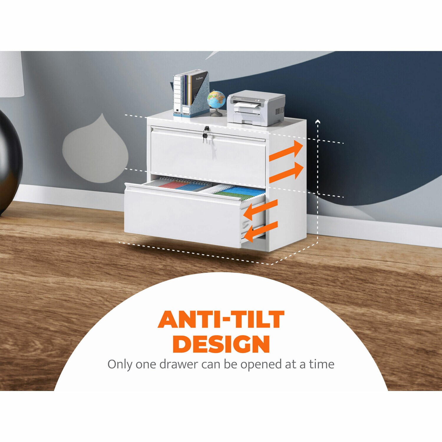 White Metal Lockable 2-Drawer Lateral Filing Cabinet
