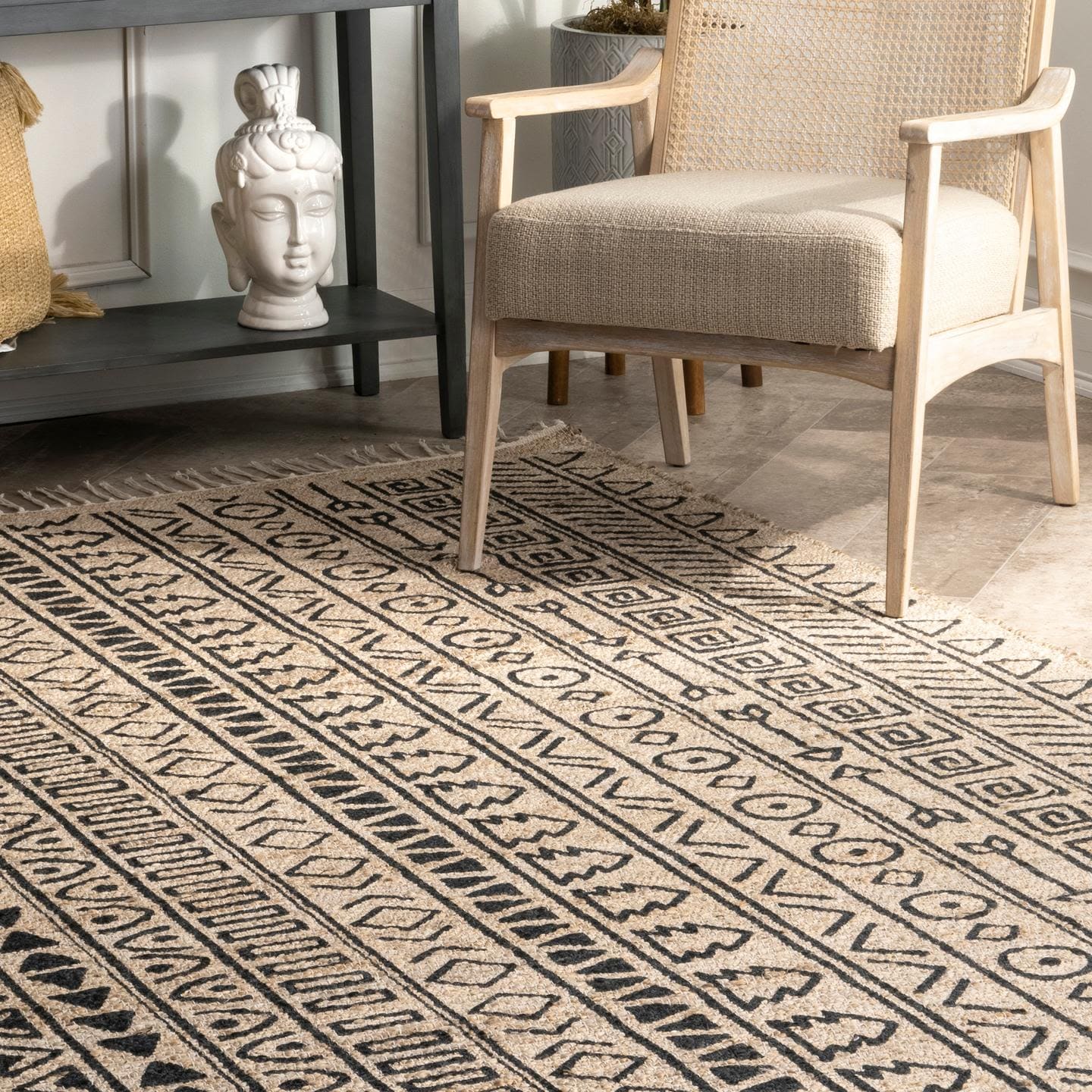Handmade Rectangular Natural Cotton Stripe Area Rug 5x8 ft