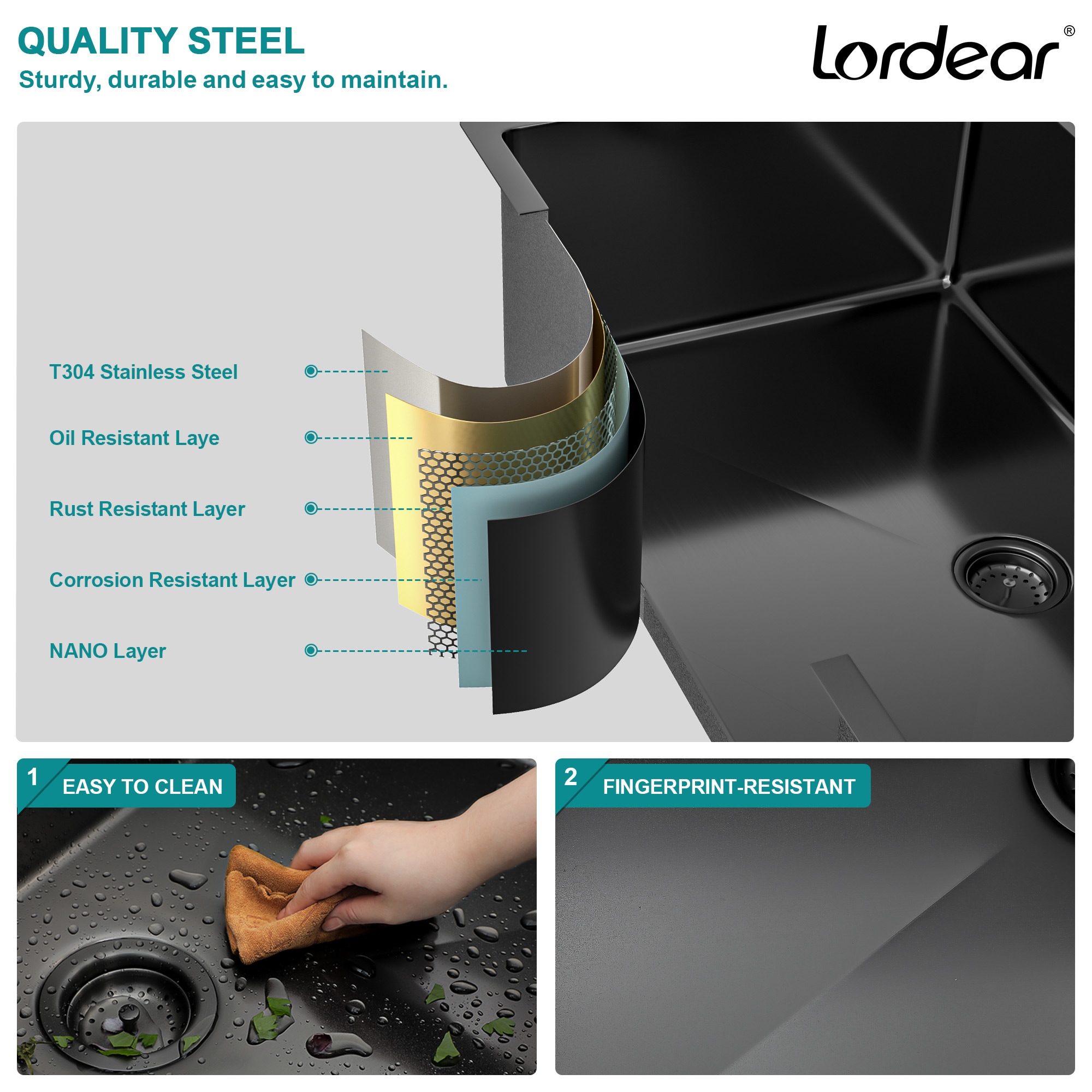 Lordear LD-LAB3321R2-55 Kitchen-Sinks - View #3