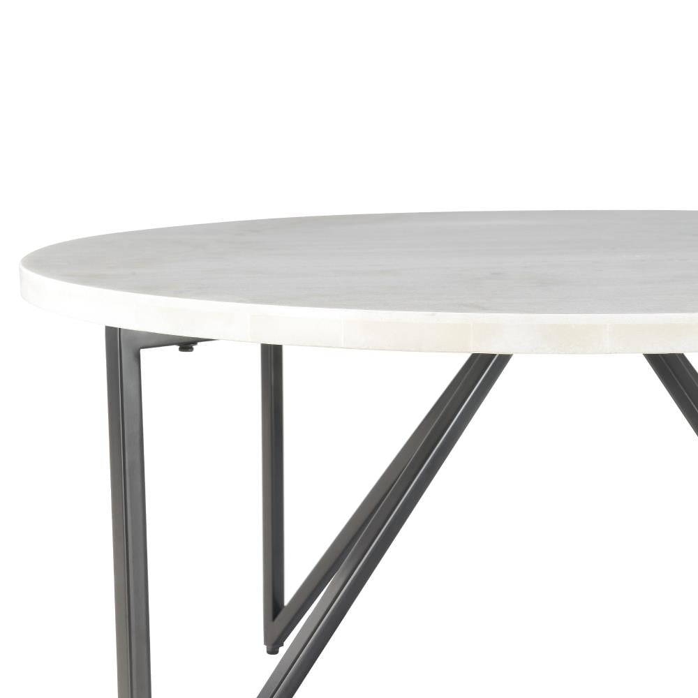 Sleek 36" Transitional Round Coffee Table with White Marble Top