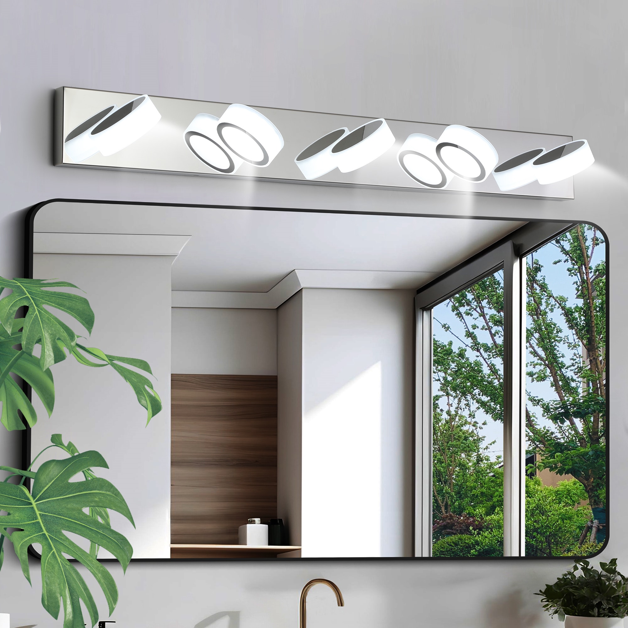 BABOOM BOM-0103802-OR Bathroom Wall Sconce 37-in 5 -Light Chrome Integrated LED Modern/contemporary Vanity light