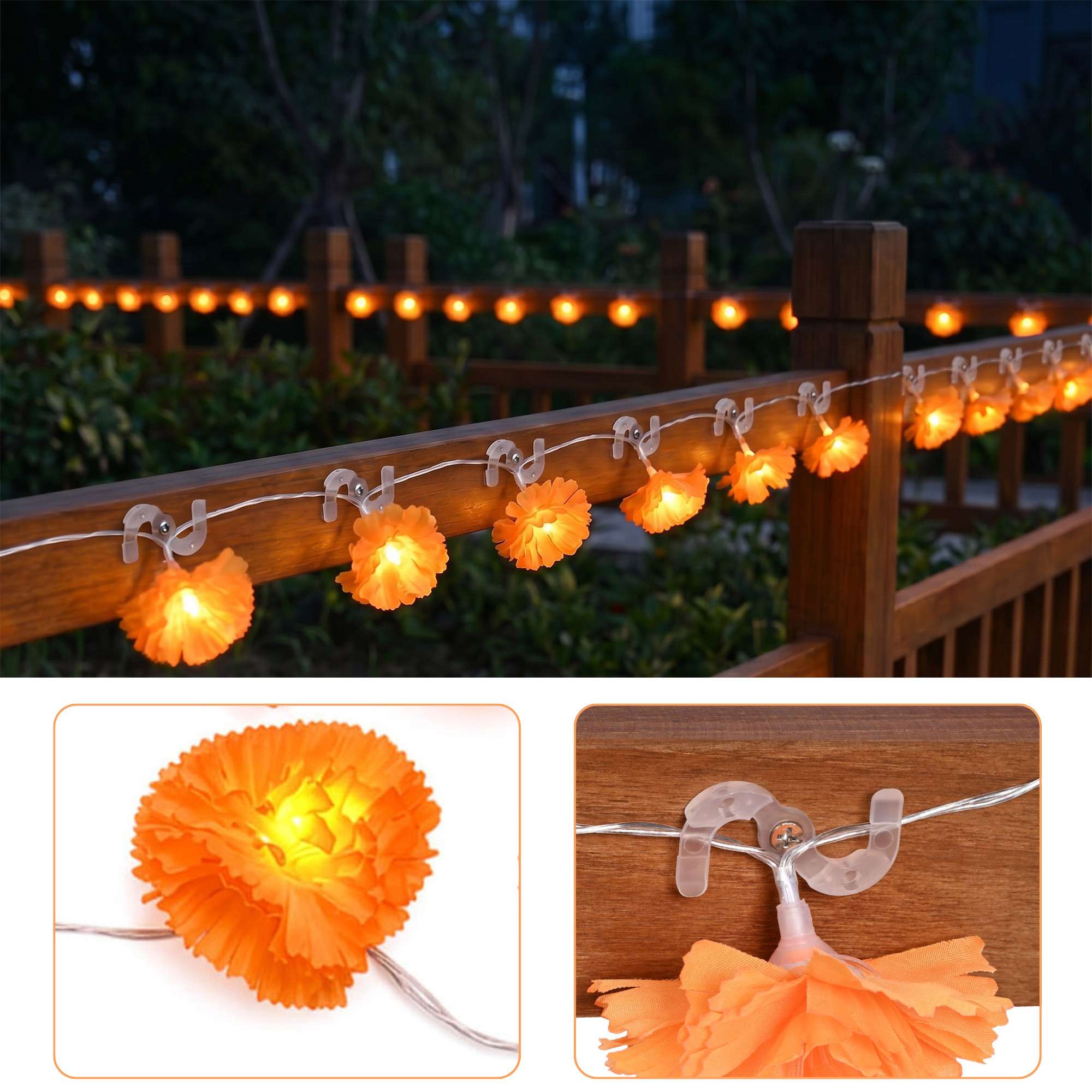Yescom  2 Pack 10-FT 20LED Marigold String Lights with 100 S-Hooks and Screws for Fence Door Yard Halloween Diwali Fall Decor