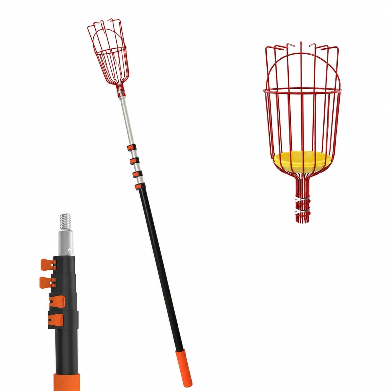 Etokfoks  13 in Tree Pruner with 26 ft Telescopic Extension Pole Lightweight Aluminum Pole Large Basket for Easy Fruit Picking