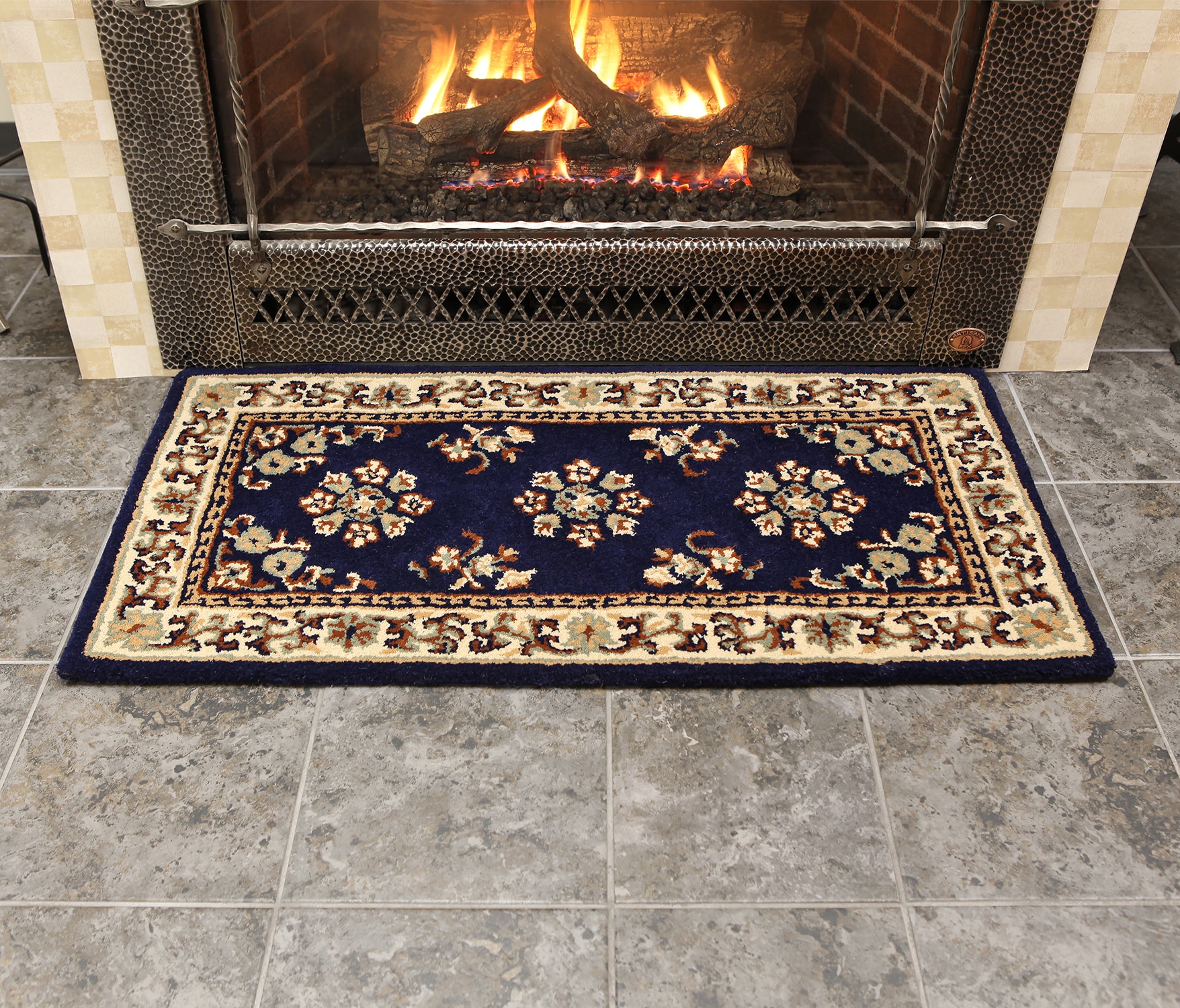 Blue Oriental Wool Rectangular Hearth Rug
