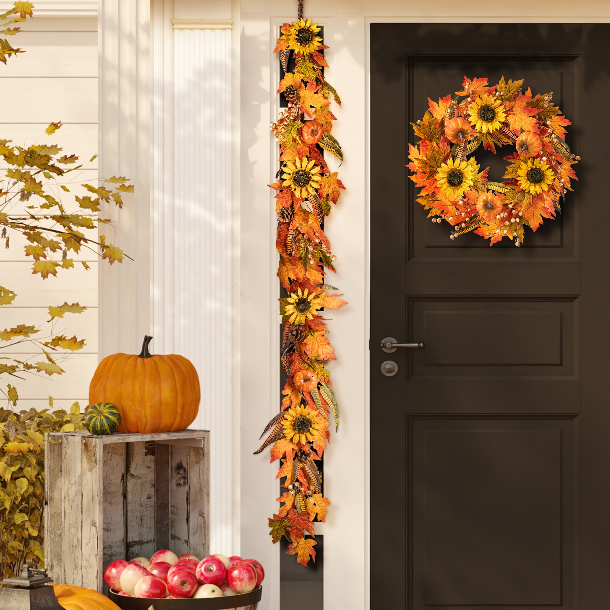 Glitzhome 2030200011 Artificial-Thanksgiving-Wreaths - View #4