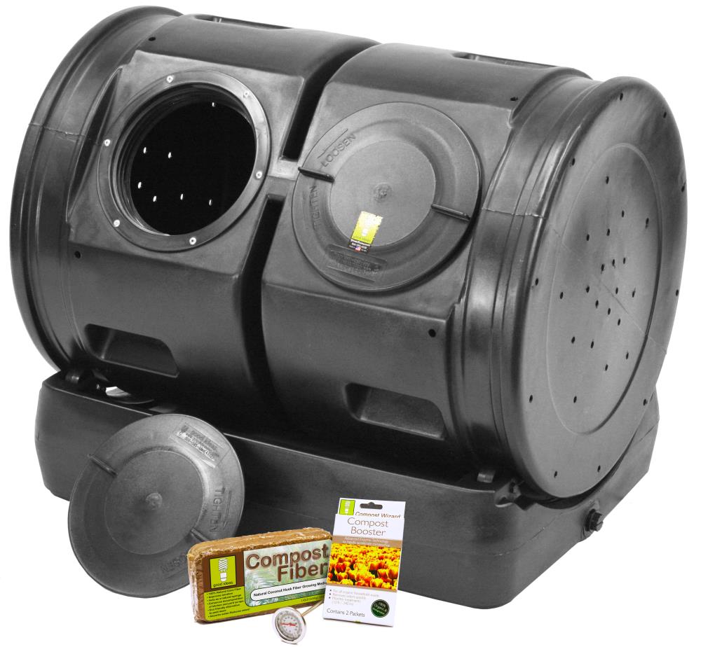 Good Ideas Black Outdoor Plastic Compost Tumbler – 11 Cubic Foot Capacity – Twist Lid – Child Safe – Breather Holes – Fully Assembled CW-2X12-BLK Sansujyuku sansujyuku.com