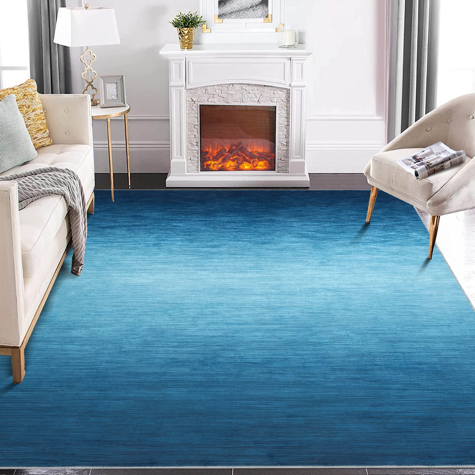Garvee YXY-LO-PHO-0ZLIHA1S 5 x 7 (ft) Loomed Blue Rectangular Indoor Floral/Botanical Tropical Machine washable Pet Friendly Area rug