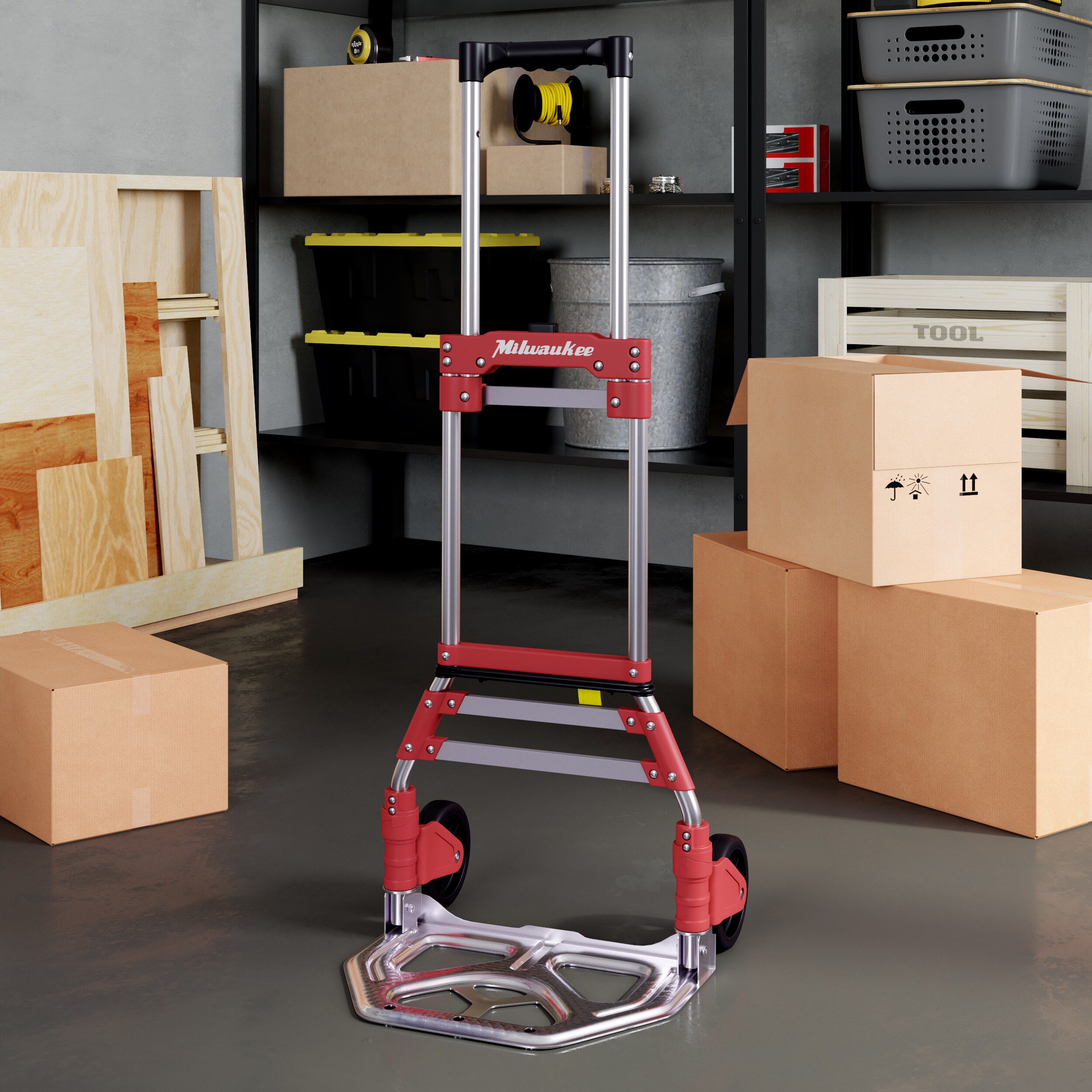 Milwaukee 150-lb Capacity 2-Wheel Red Steel Folding Hand Truck