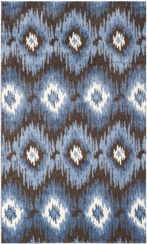 Safavieh RET2143-2865-5 Retro Bilson 5 x 8 (ft) Loomed Polypropylene Dark Brown/Blue Rectangular Indoor Ikat Lodge Area rug