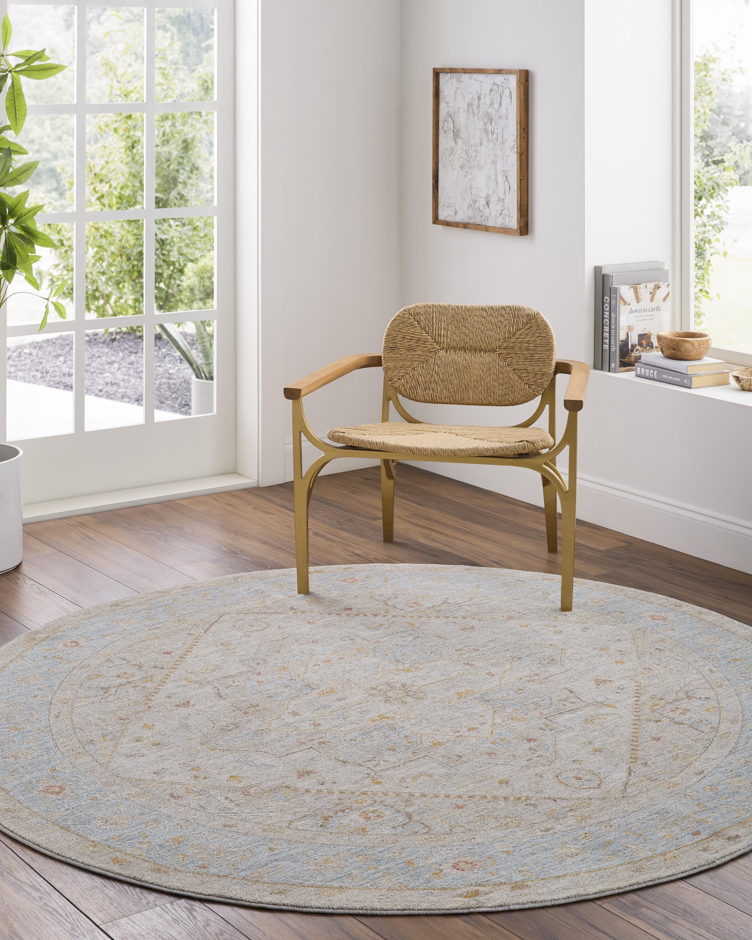 Livabliss AVT2367-53RD Avant Garde 5 x 5 (ft) Polyester Off-white Round Indoor Vintage Area rug