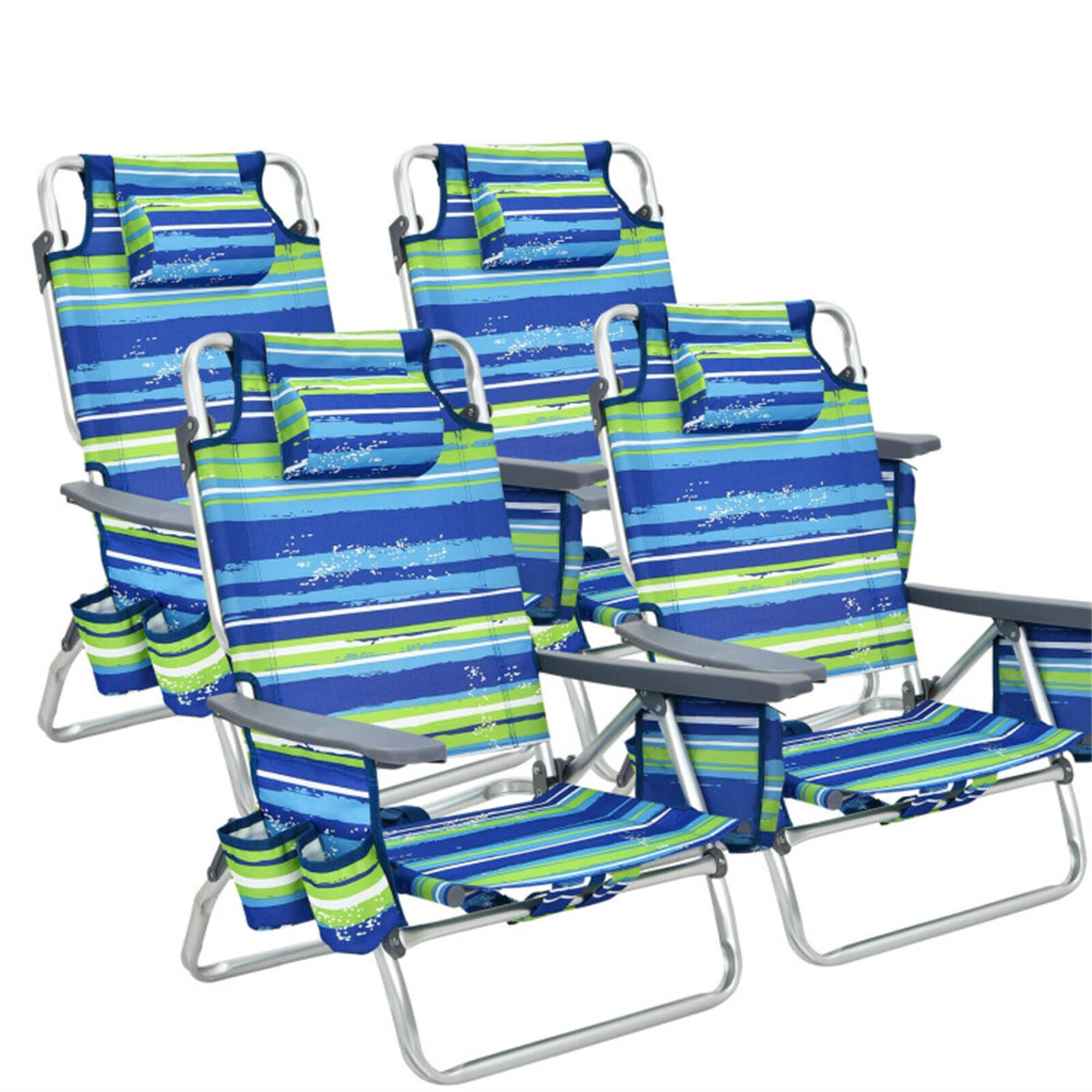 BABOOM BOM-019BL-4-CO Blue Folding Beach chair Adjustable and Carrying Strap/Handle Included