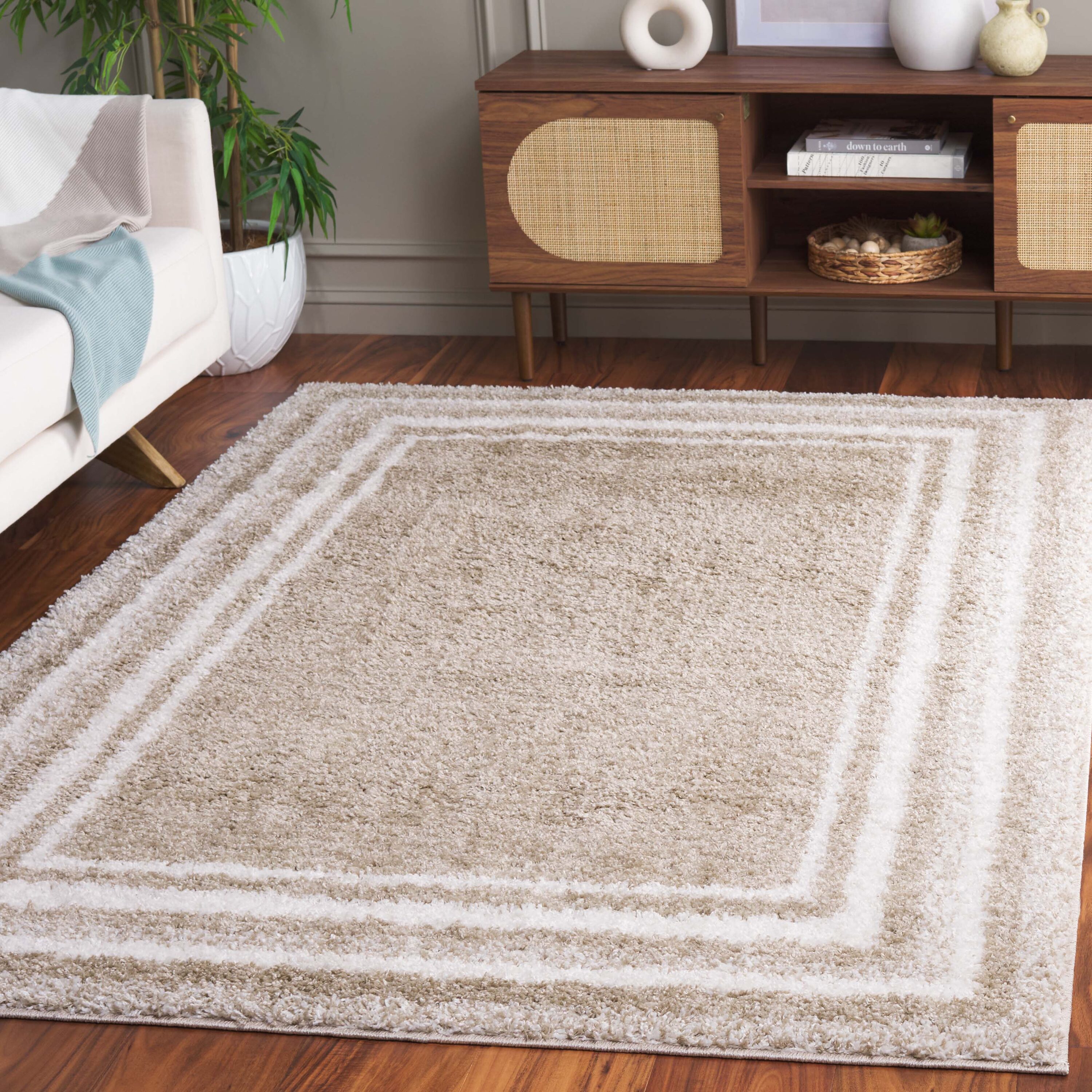 Ivory and Beige Rectangular Tufted Shag Area Rug