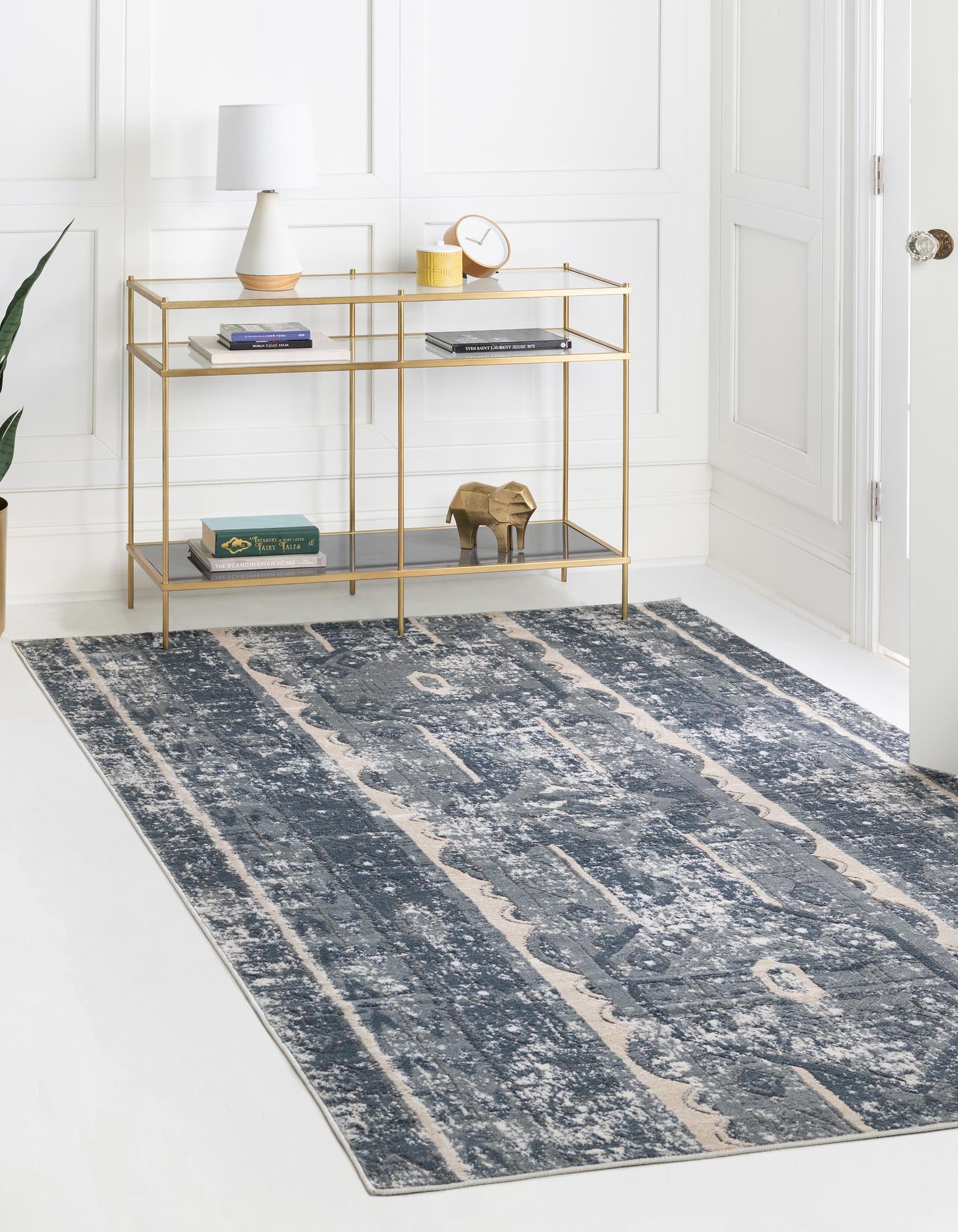 Unique Loom 3147216 Portland 4 x 6 (ft) Loomed Polypropylene Blue Rectangular Indoor Stripe Area rug